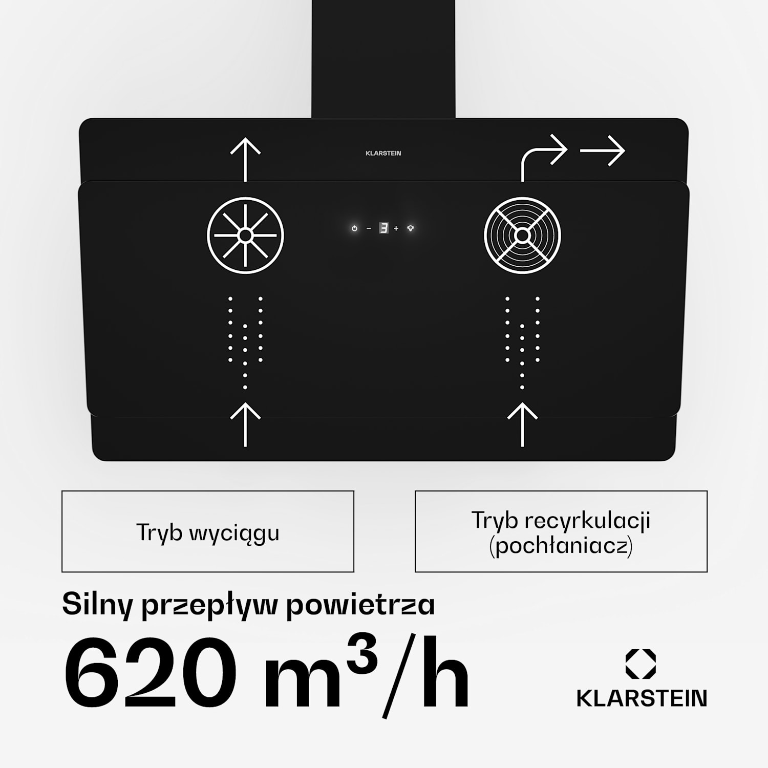 Aurica 90, okap kuchenny przyścienny, 90 cm, 610 m³/h, LED, panel dotykowy, szkło, kolor czarny 90 cm | Bez wymiany filtra | Czarny