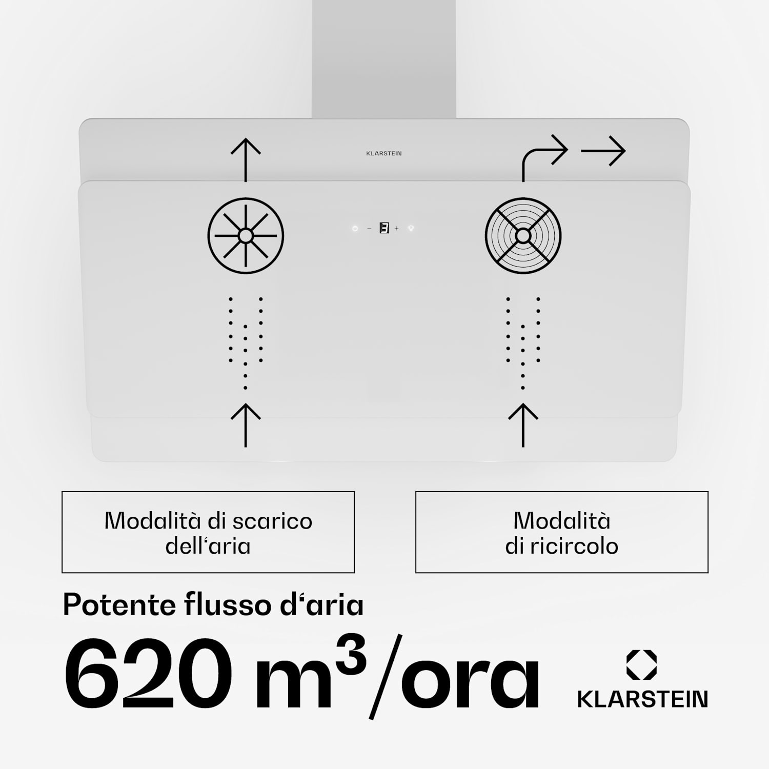 Aurica 90 - Cappa aspirante, 90 cm, 600 m³/h, LED, Touch, vetro, bianco 