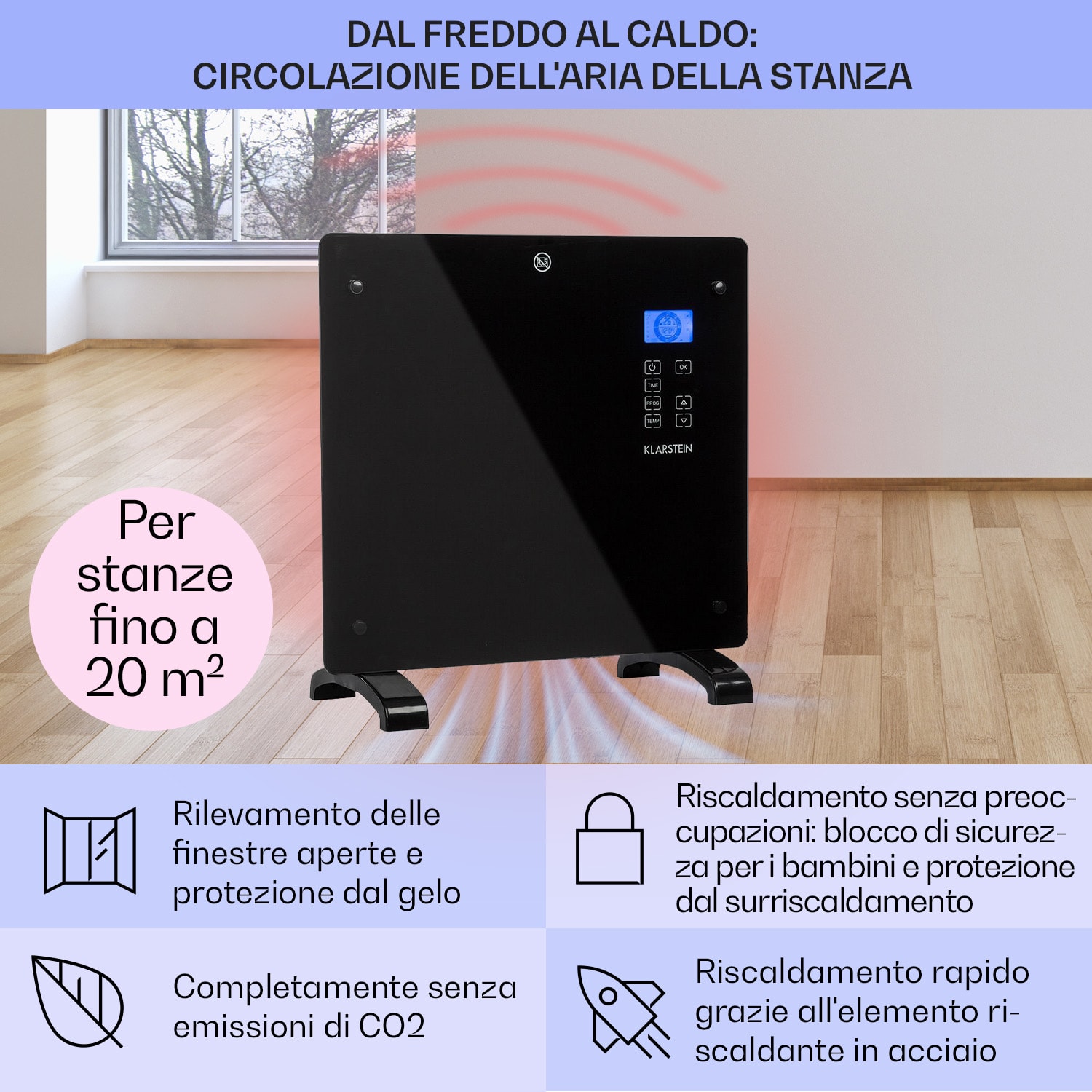 Norderney Termoconvettore Termostato Timer 1000W 20m² nero 1000 W | Nero
