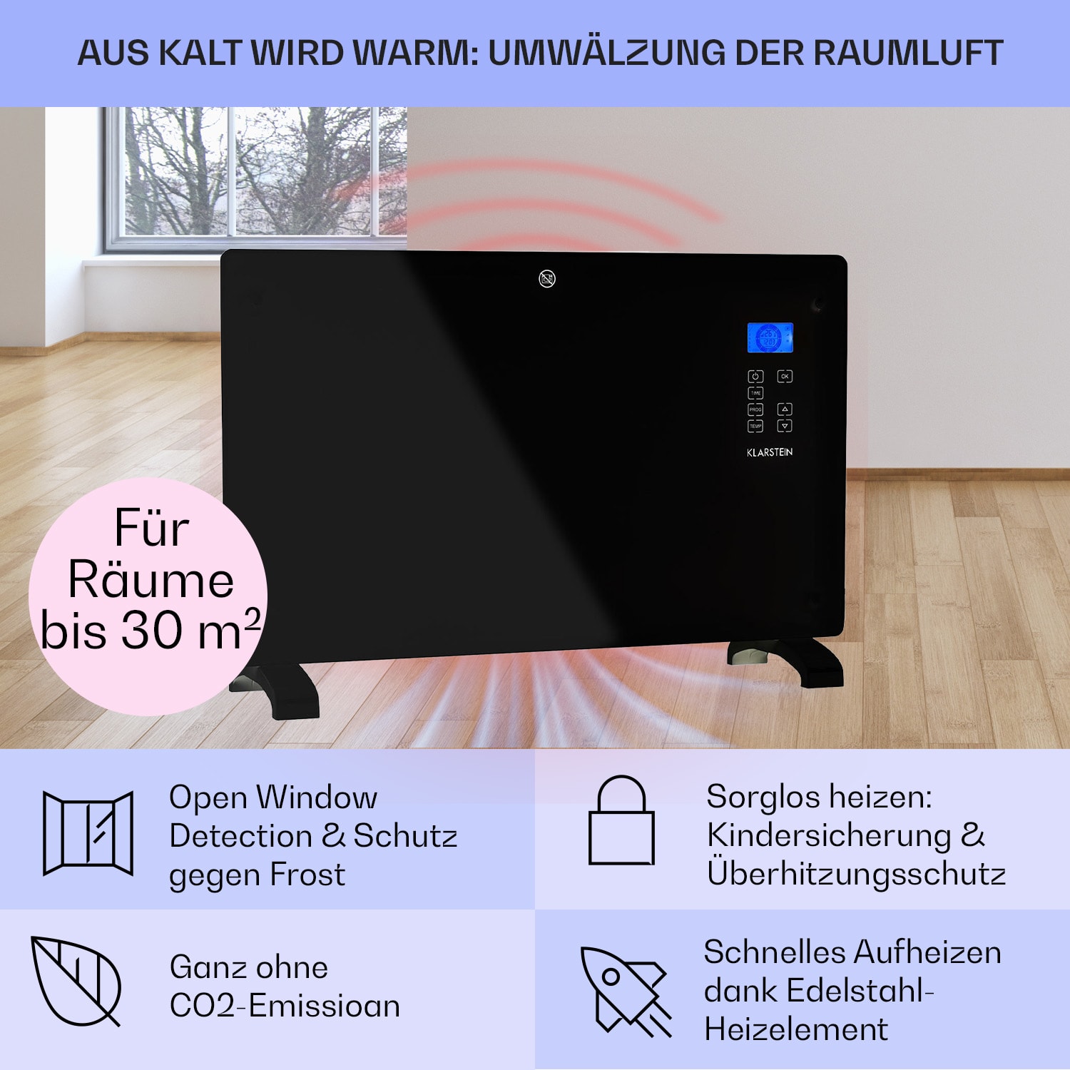 Norderney Konvektions-Heizgerät Thermostat Timer 2000W 30m² schwarz 