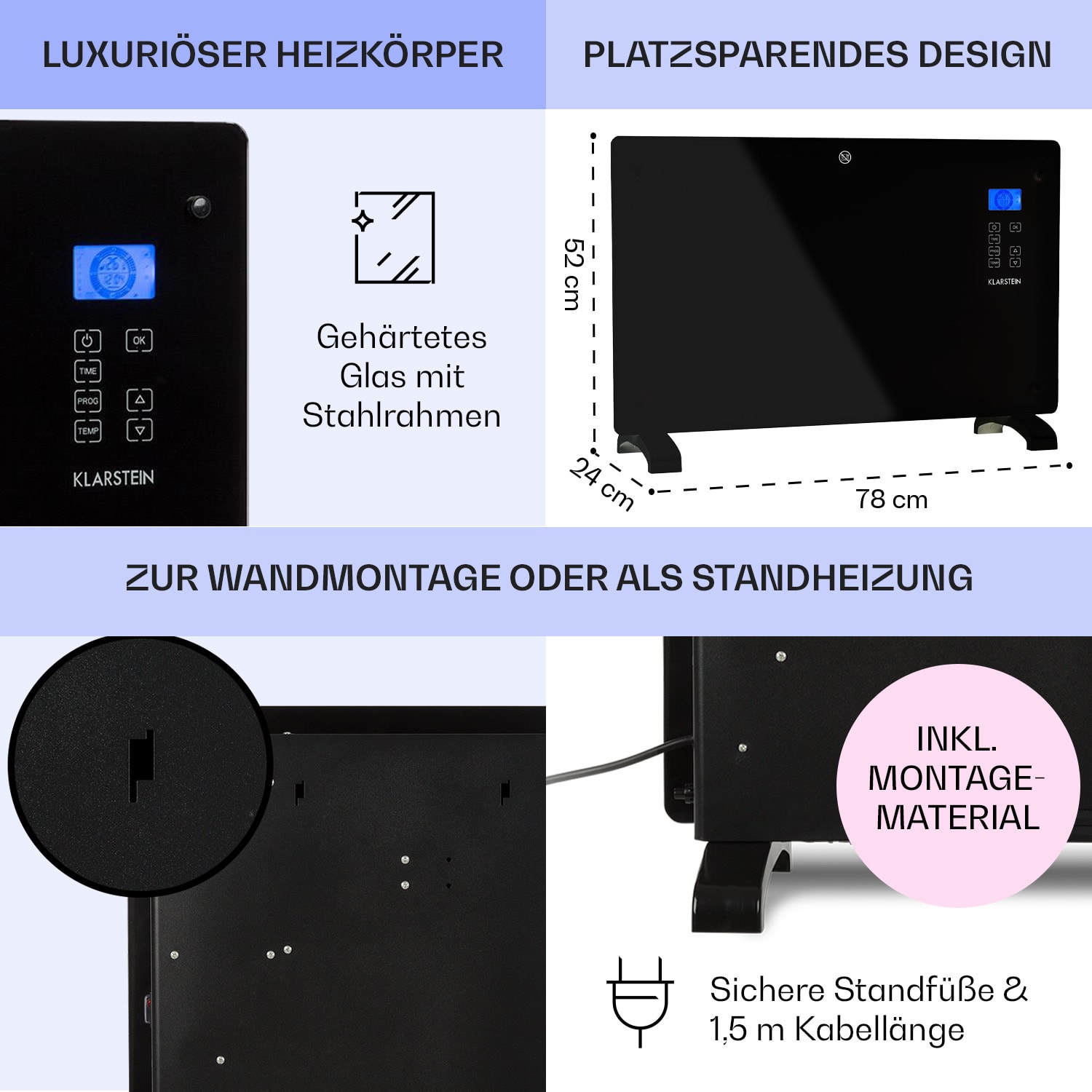 Norderney Konvektions-Heizgerät Thermostat Timer 2000W 30m² schwarz 