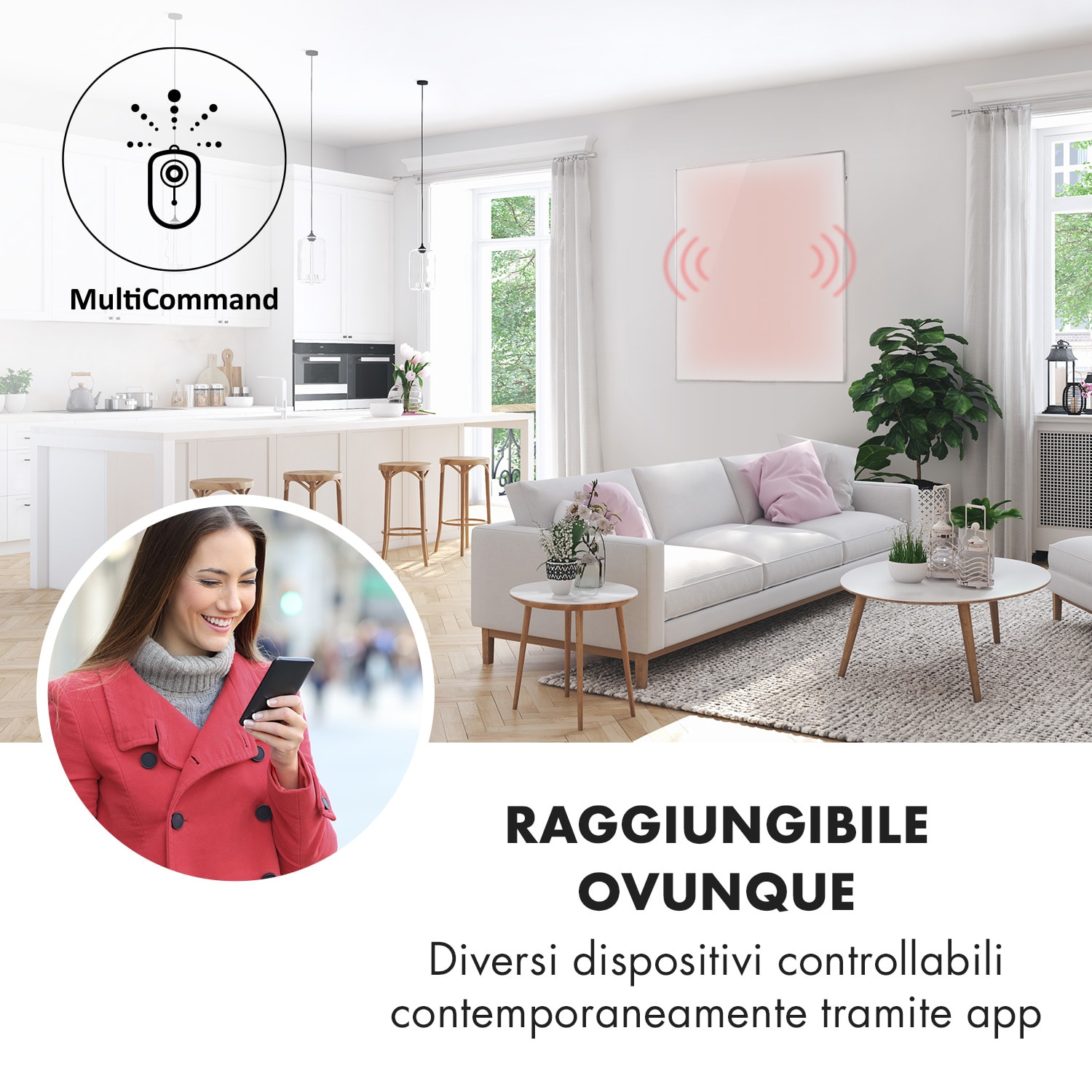 Wonderwall Smart - Pannello riscaldante a infrarossi, 100 x 120 cm, controllo con app, 1200 W, timer settimanale, IP24 1200 W | Bianco