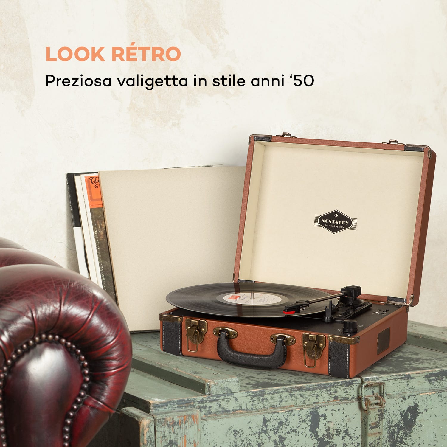 Giradischi BT USB auna Jerry Lee BT registrazione e riproduzione marrone 