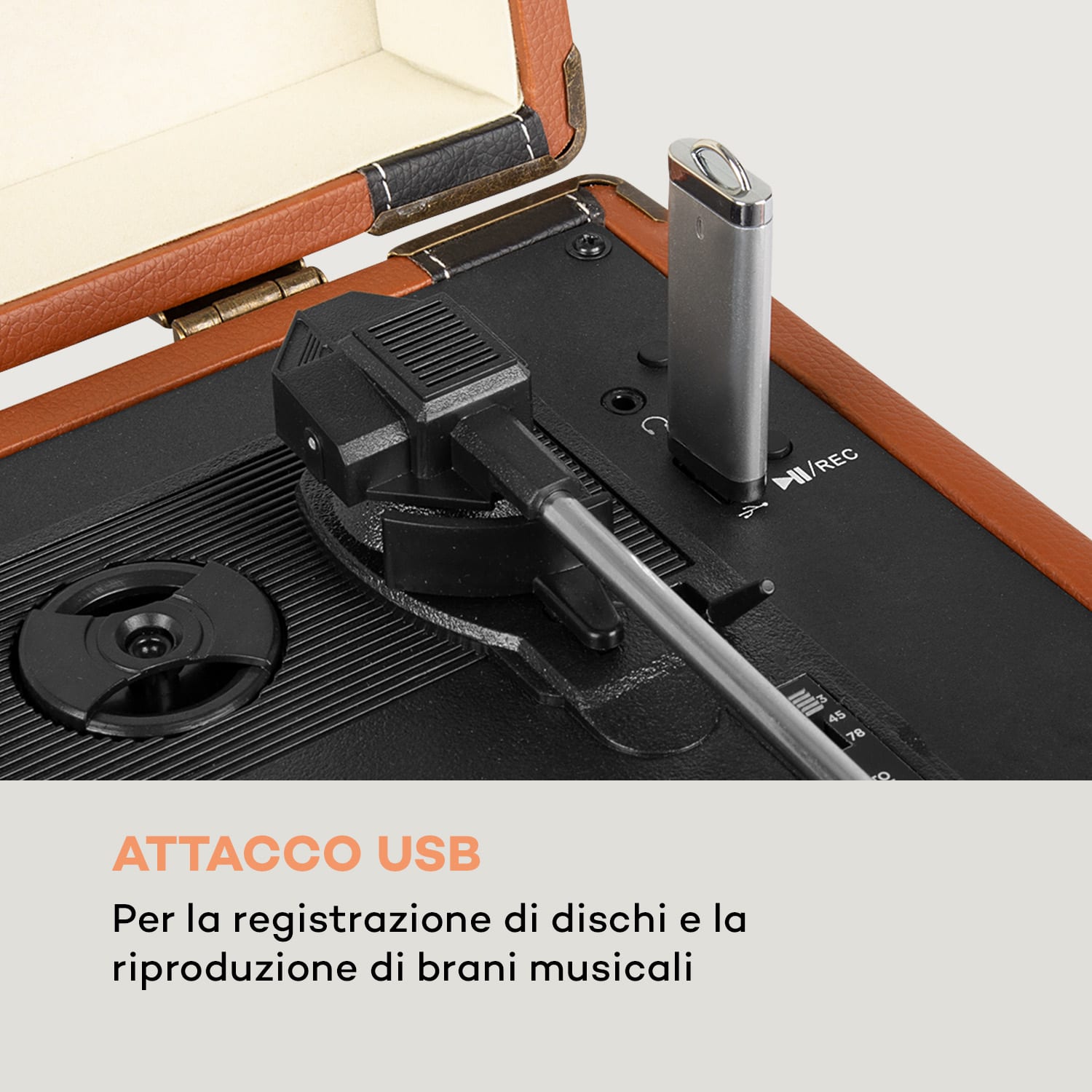 Giradischi BT USB auna Jerry Lee BT registrazione e riproduzione marrone 