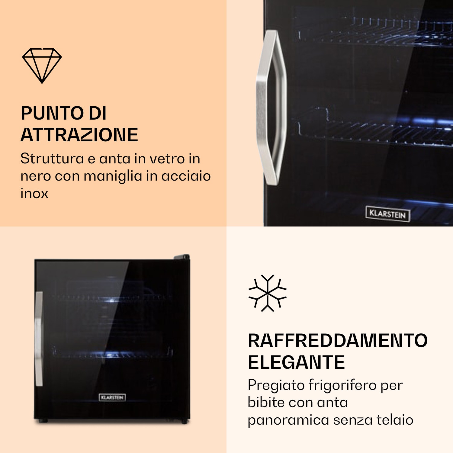 Beersafe L Onyx - Frigorifero, 47 litri, 2 ripiani, sportello panoramico in vetro 47 Ltr | Nero
