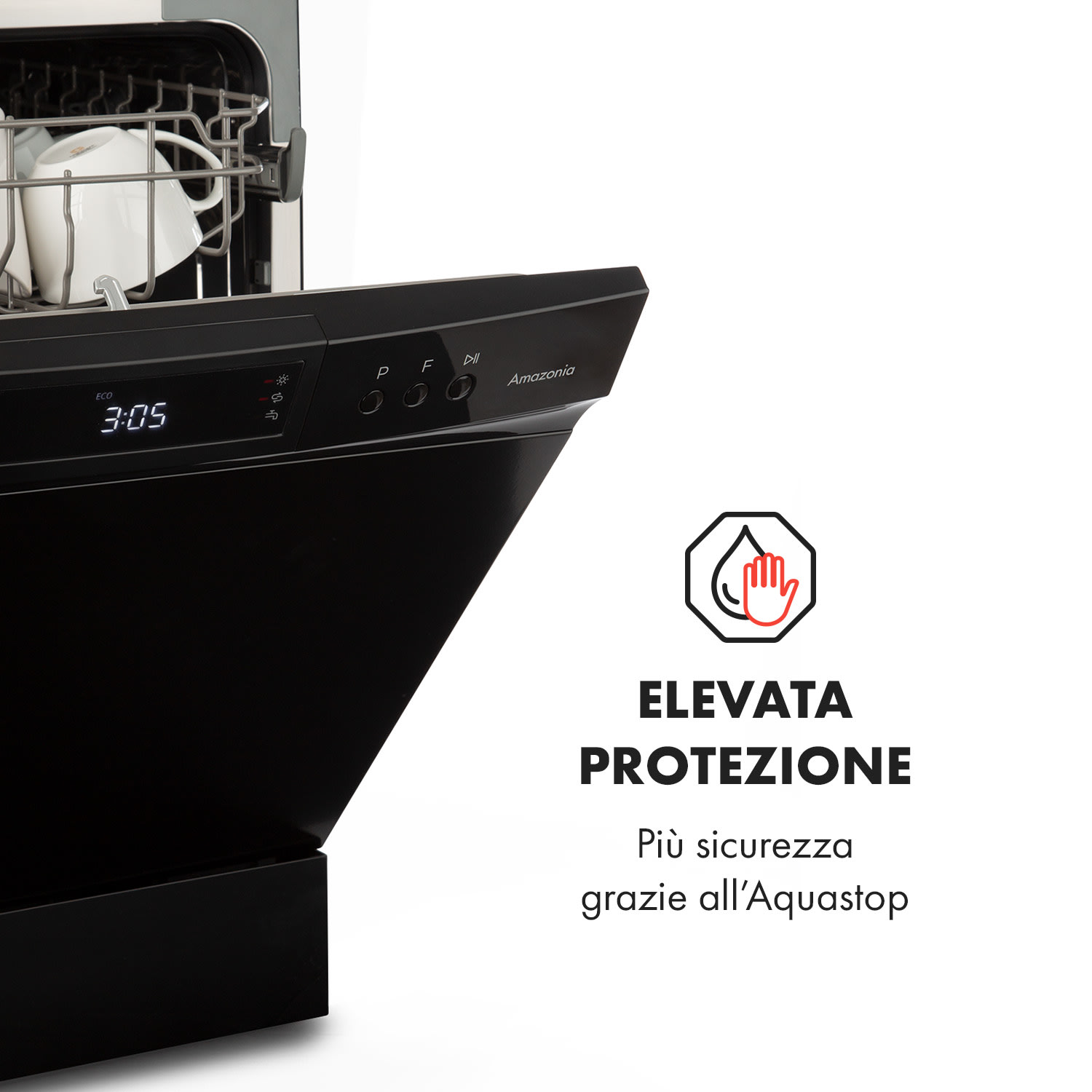 Amazonia 8 Neo Lavastoviglie, 6 programmi, display a LED Nero
