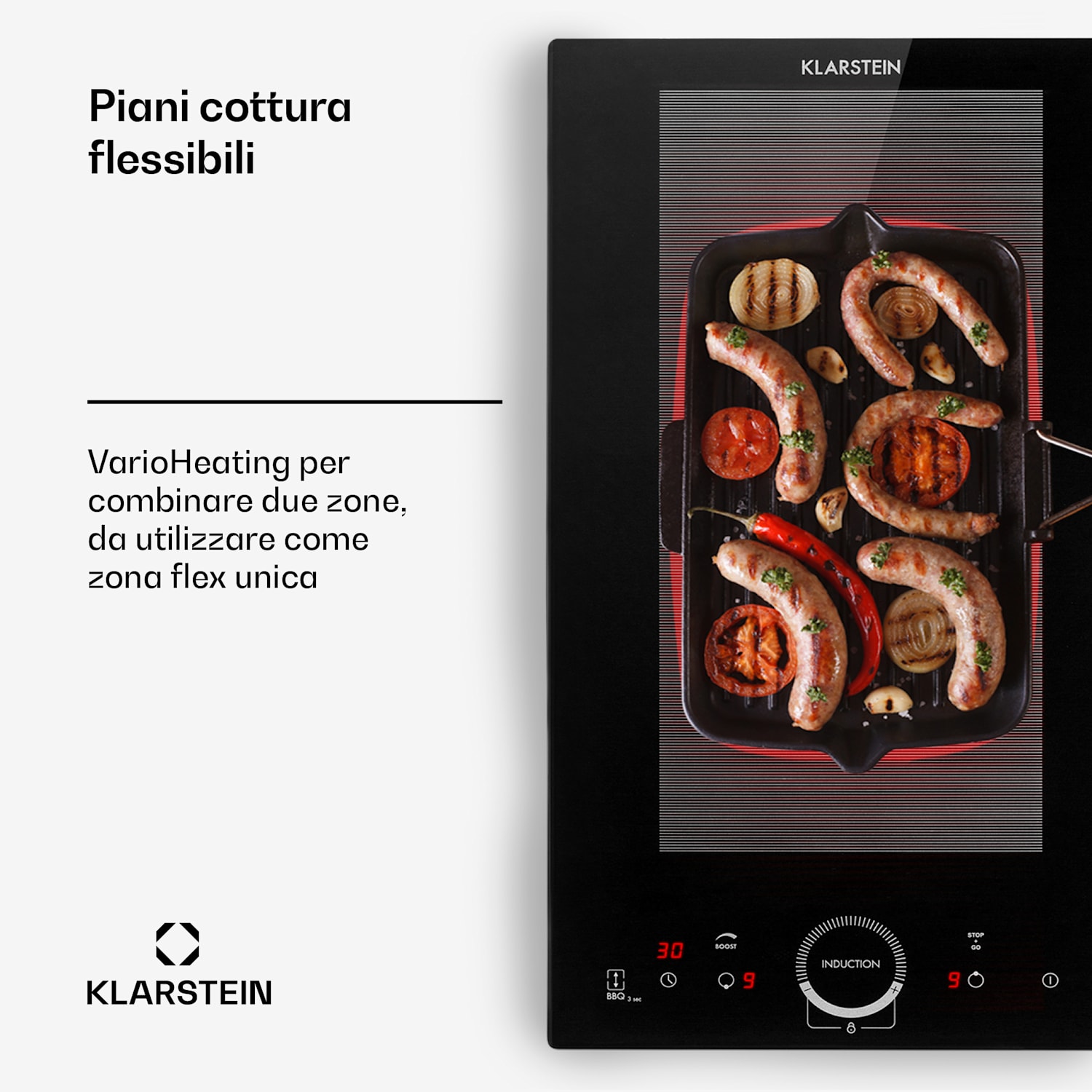 Delicatessa Slim Domino Piano cottura a induzione 3500W timer nero 2 | Nero trasparente