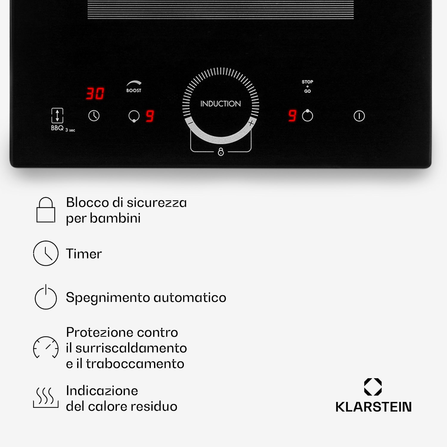 Delicatessa Slim Domino Piano cottura a induzione 3500W timer nero 2 | Nero trasparente