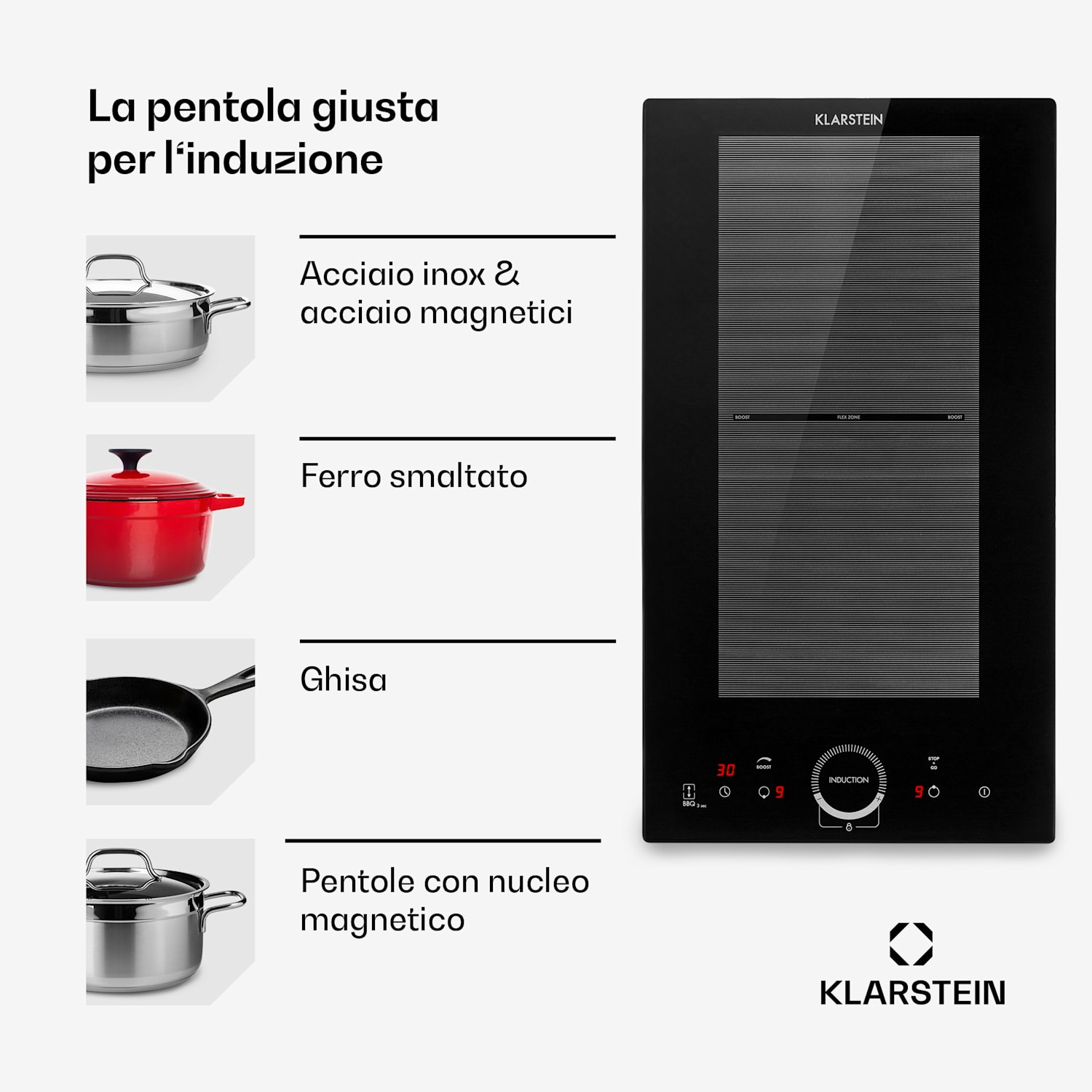 Delicatessa Slim Domino Piano cottura a induzione 3500W timer nero 2 | Nero trasparente