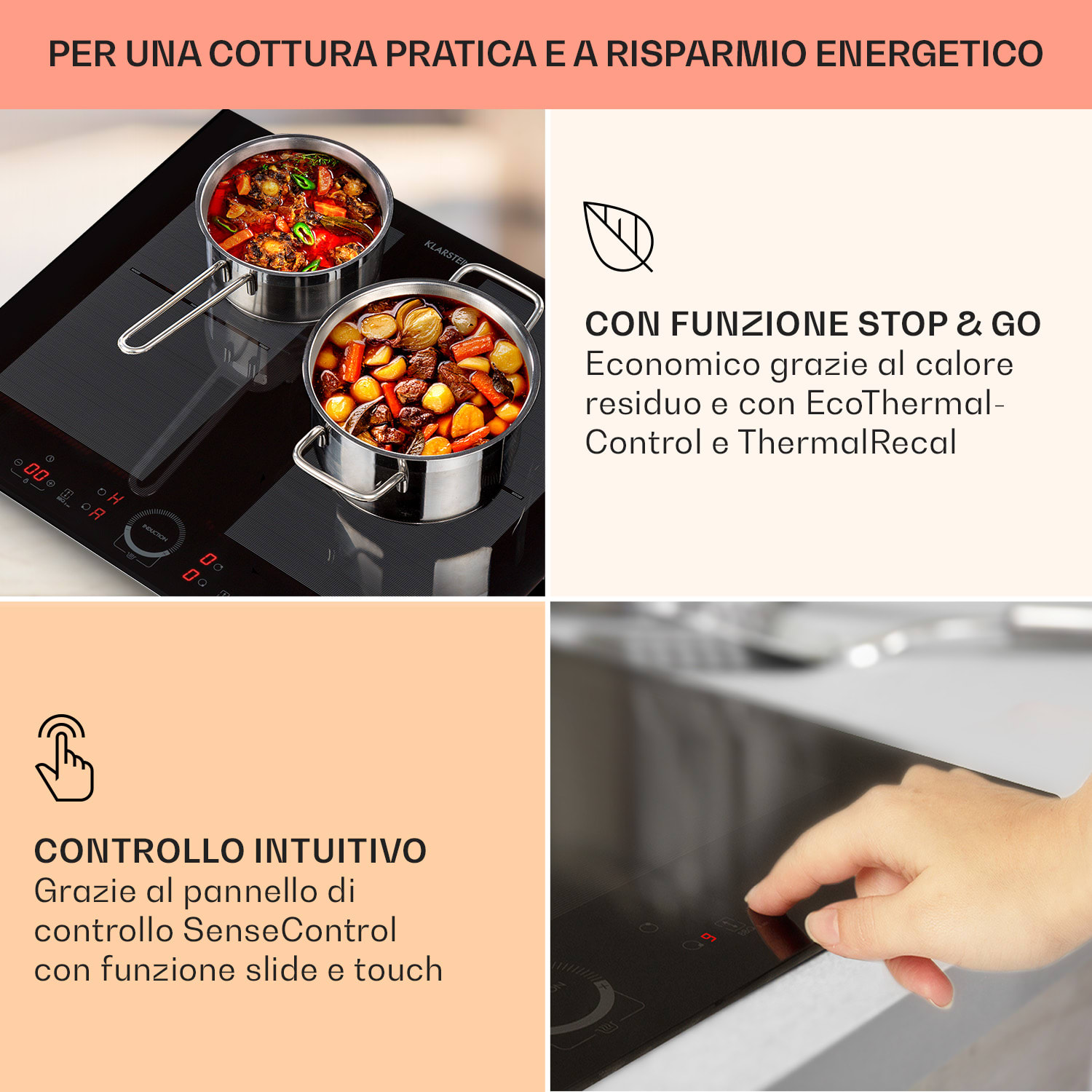 Delicatessa 60 - Piano cottura a induzione da incasso, 4 zone, 7000 W, vetroceramica Nero trasparente
