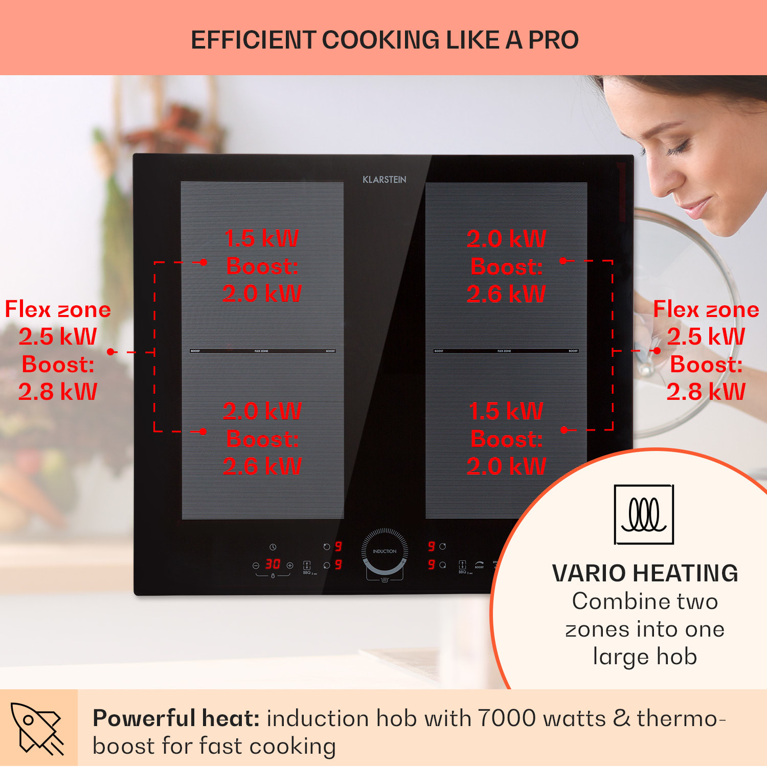 Delicatessa 60 built-in hob induction 4 zones 7000 W glass ceramic Black Glass