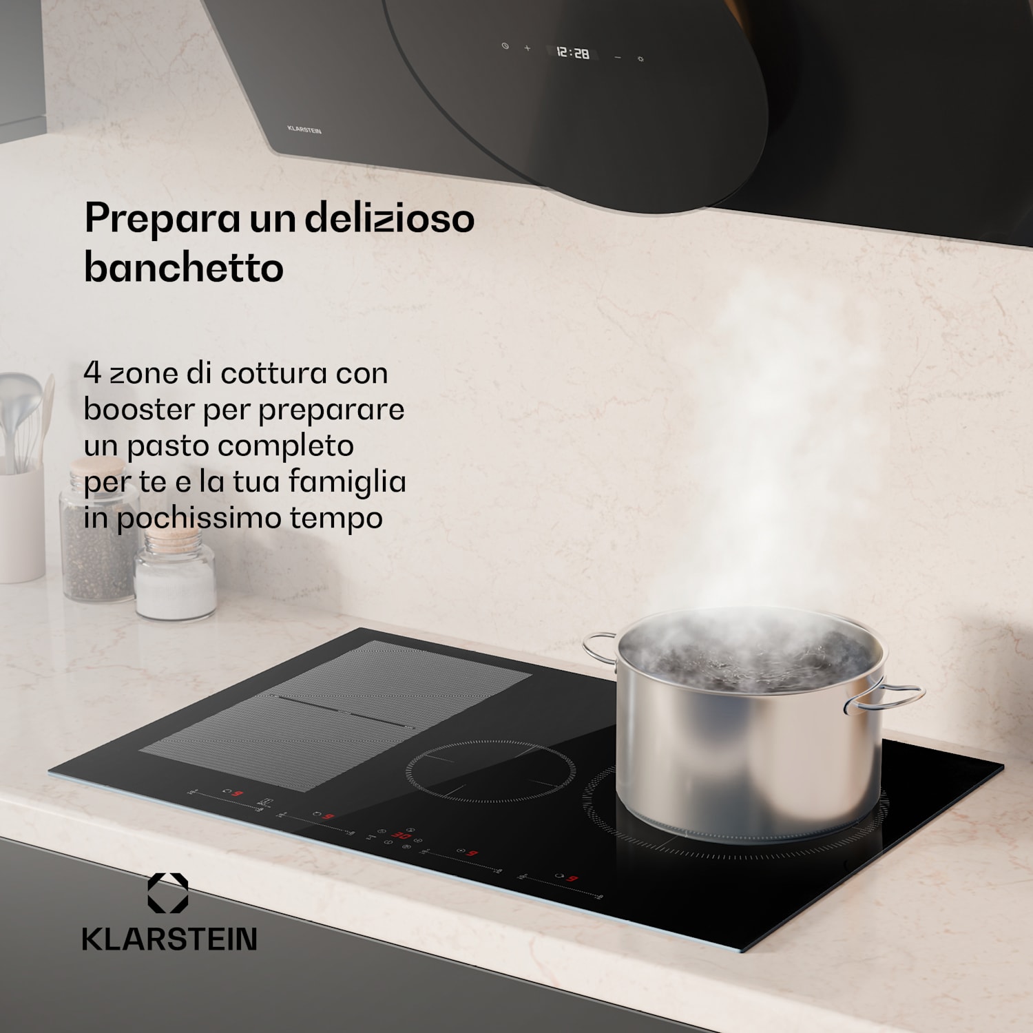 Delicatessa 77 Hybrid - Piano cottura a induzione da incasso, autonomo, 4 zone, 7000 W, vetroceramica 4 (2x rettangolari, 1x rotondo da 28 cm, 1x rotondo da 16 cm)