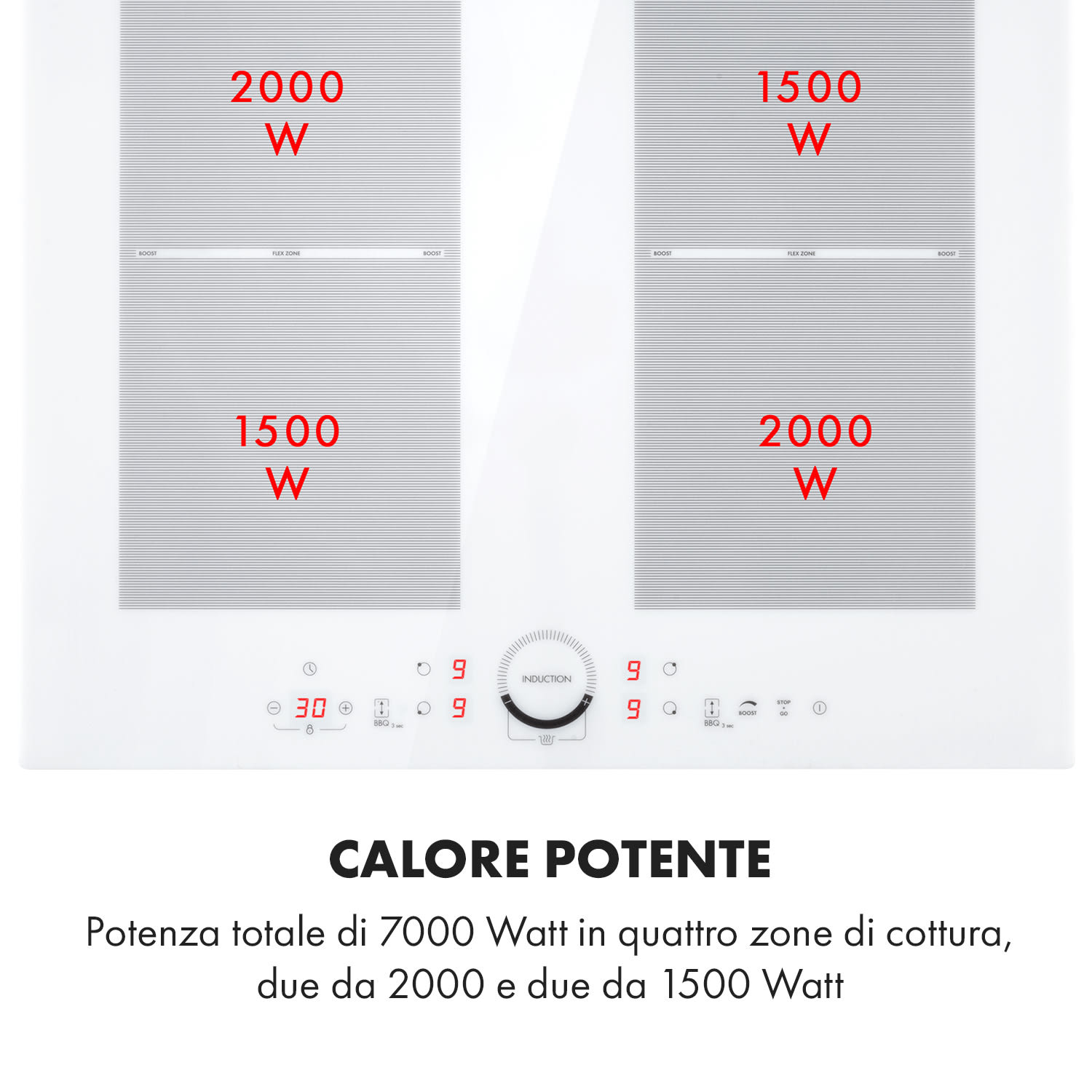 Delicatessa 60 Piano Cottura a Induzione 4 Zone 7000W Timer bianco Bianco trasparente