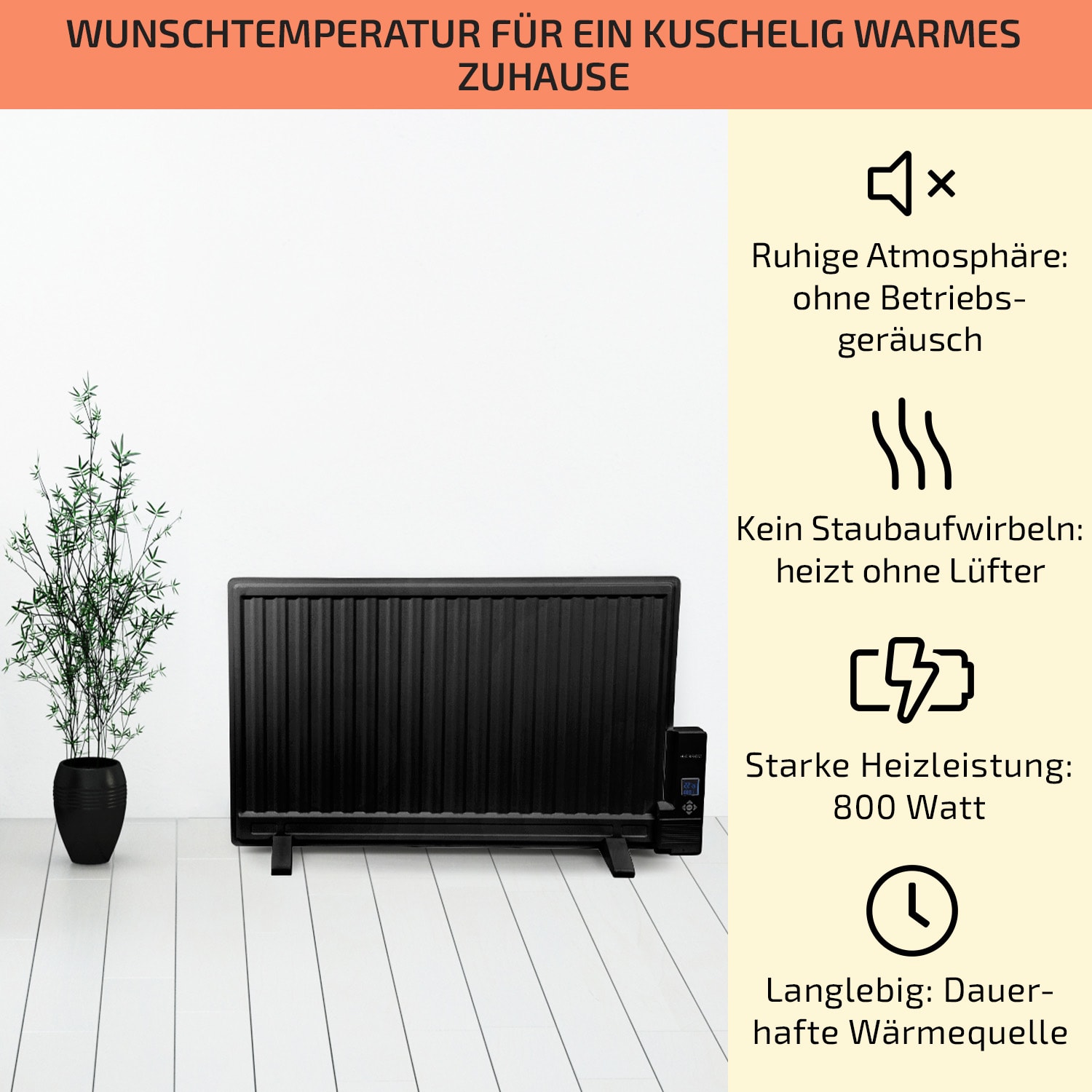 Wallander Ölradiator 800W Thermostat Ölheizung ultraflach schwarz 800 W | Schwarz