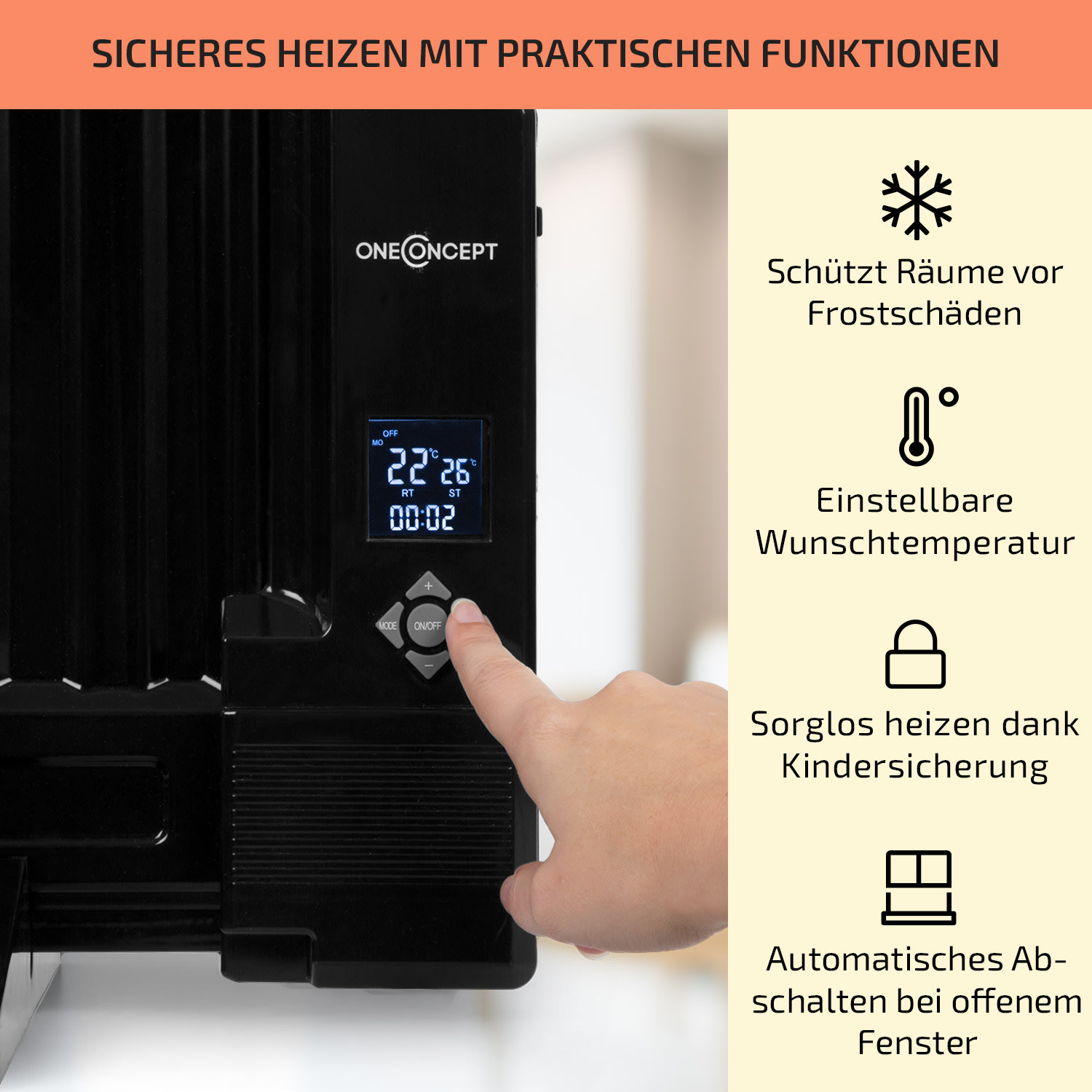 Wallander Ölradiator 800W Thermostat Ölheizung ultraflach schwarz 800 W | Schwarz