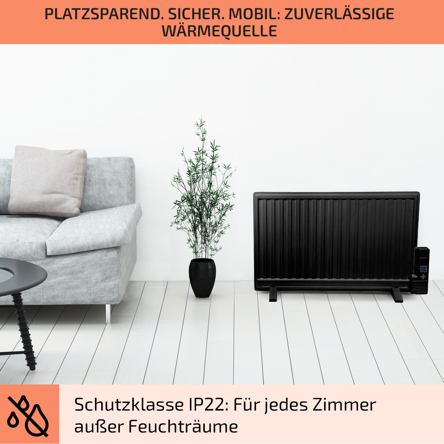 Wallander Ölradiator 800W Thermostat Ölheizung ultraflach schwarz 800 W | Schwarz