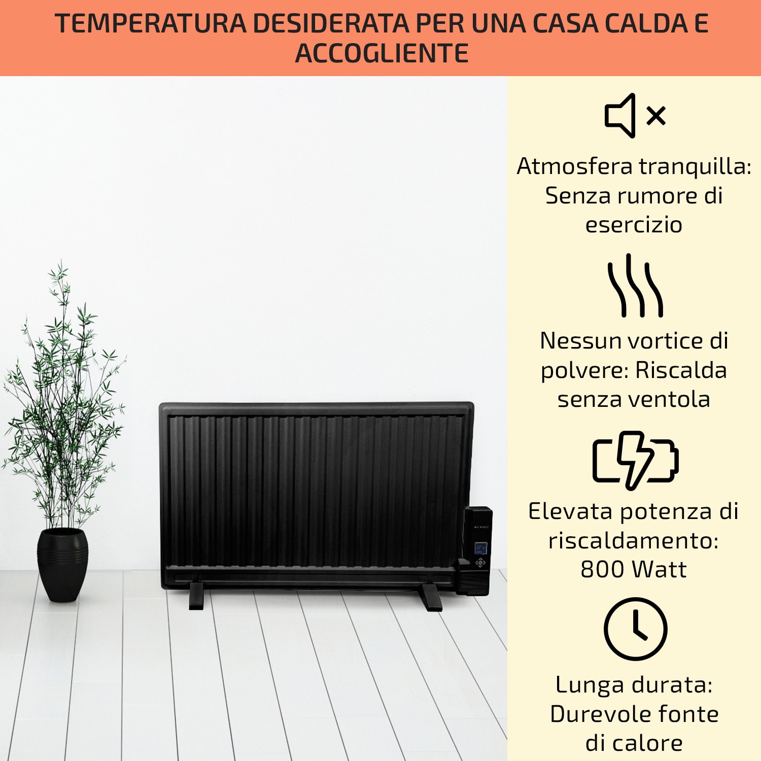 Wallander radiatore a olio 800 W termostato ultrapiatto nero 800 W | Nero