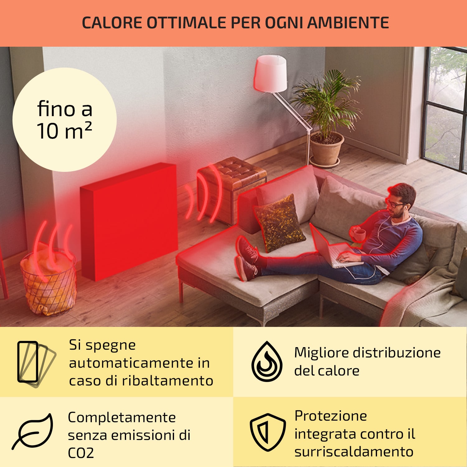 Wallander radiatore a olio 800 W termostato ultrapiatto nero 800 W | Nero