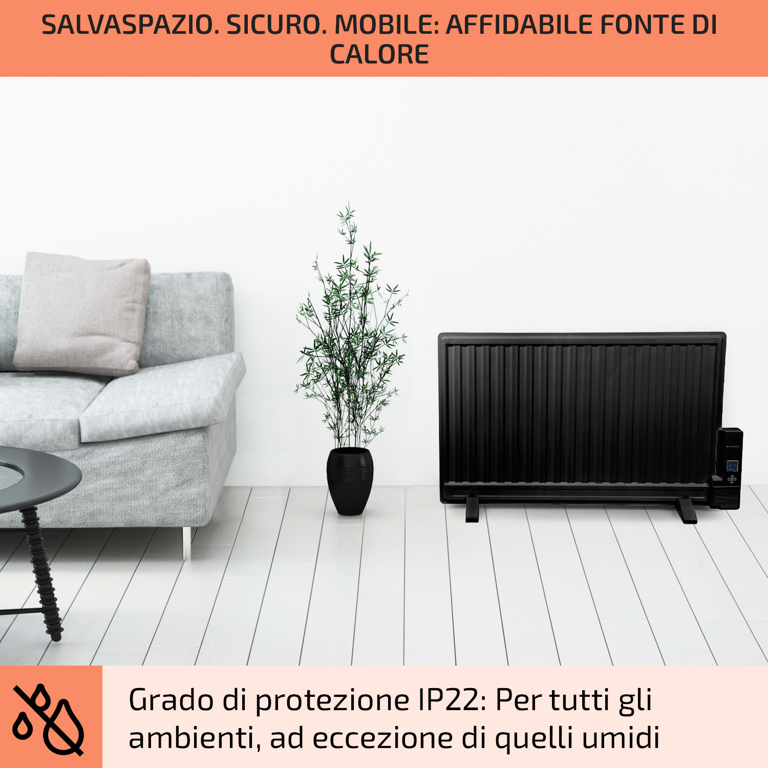 Wallander radiatore a olio 800 W termostato ultrapiatto nero 800 W | Nero