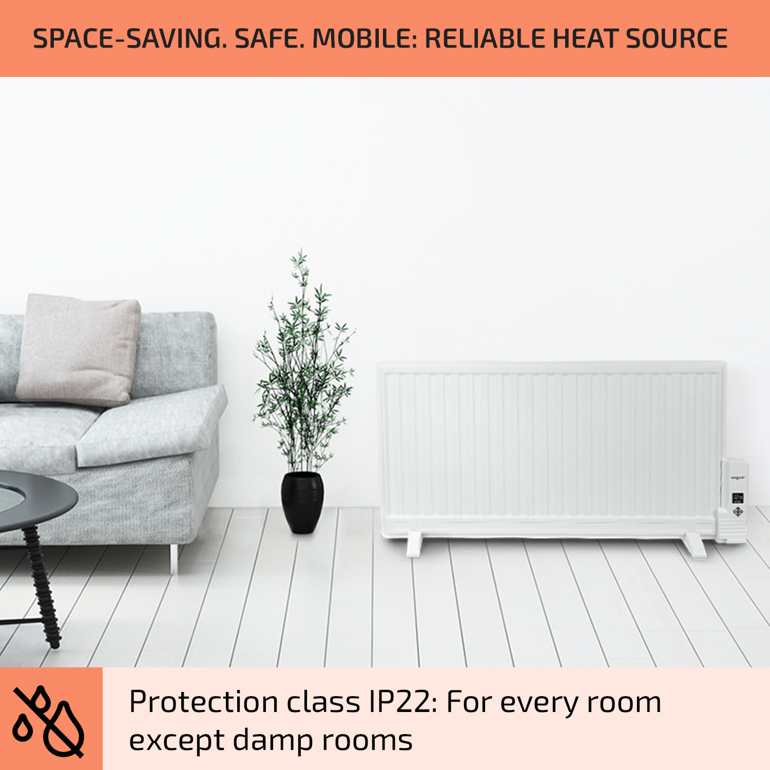 Wallander, olajradiátor, 1000 W, termosztát, olajfűtés, lapos design, fehér 1000 W | Fehér