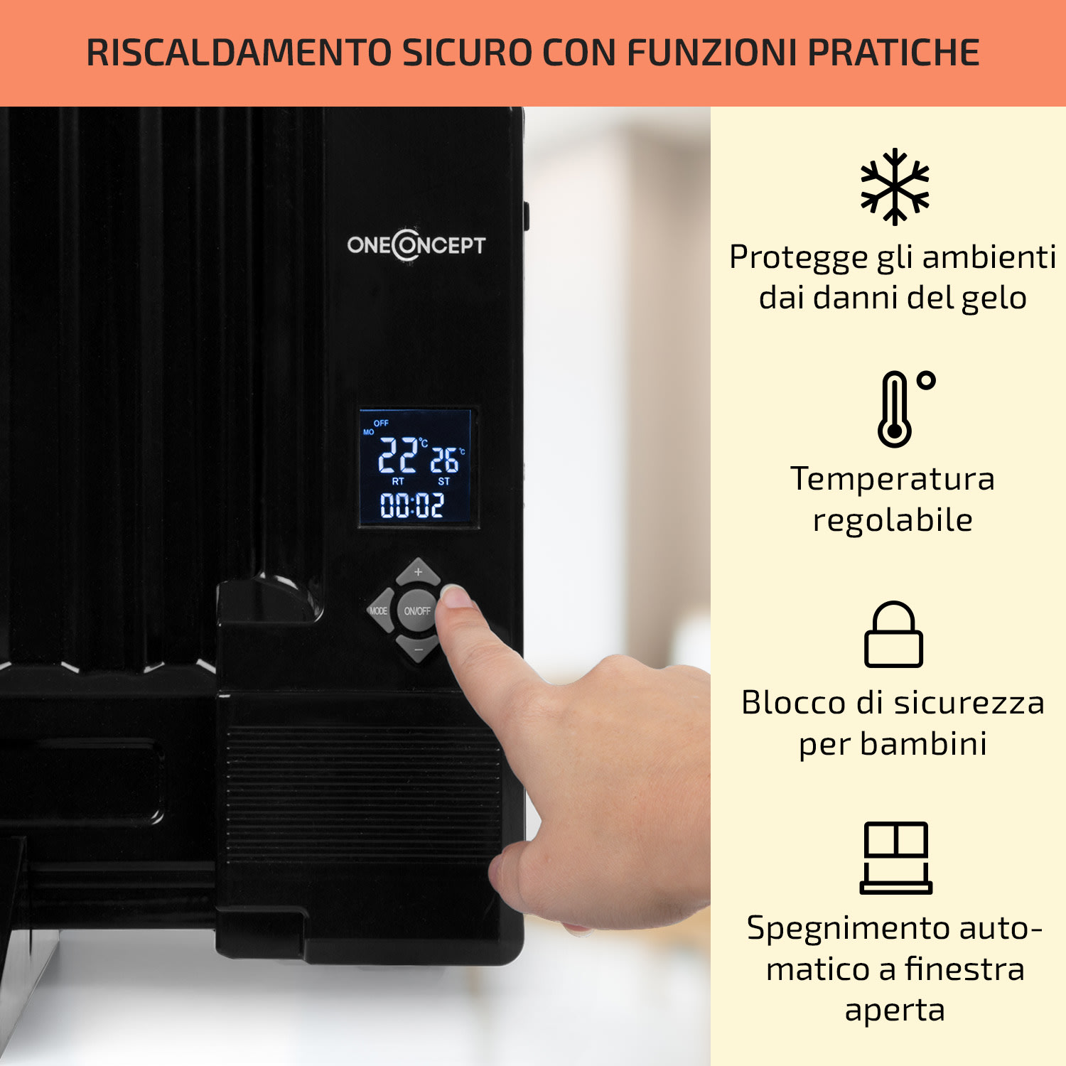 Wallander Stufa a Olio 1000W Termostato Ultrapiatto nero 1000 W | Nero