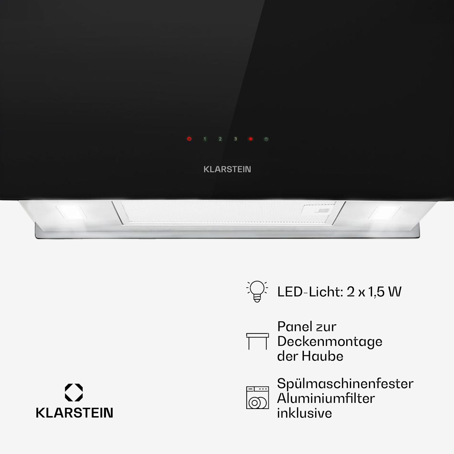 Kronleuchter L Inselabzugshaube 60cm Abluft: 590m³/h LED Touch Glas Schwarz