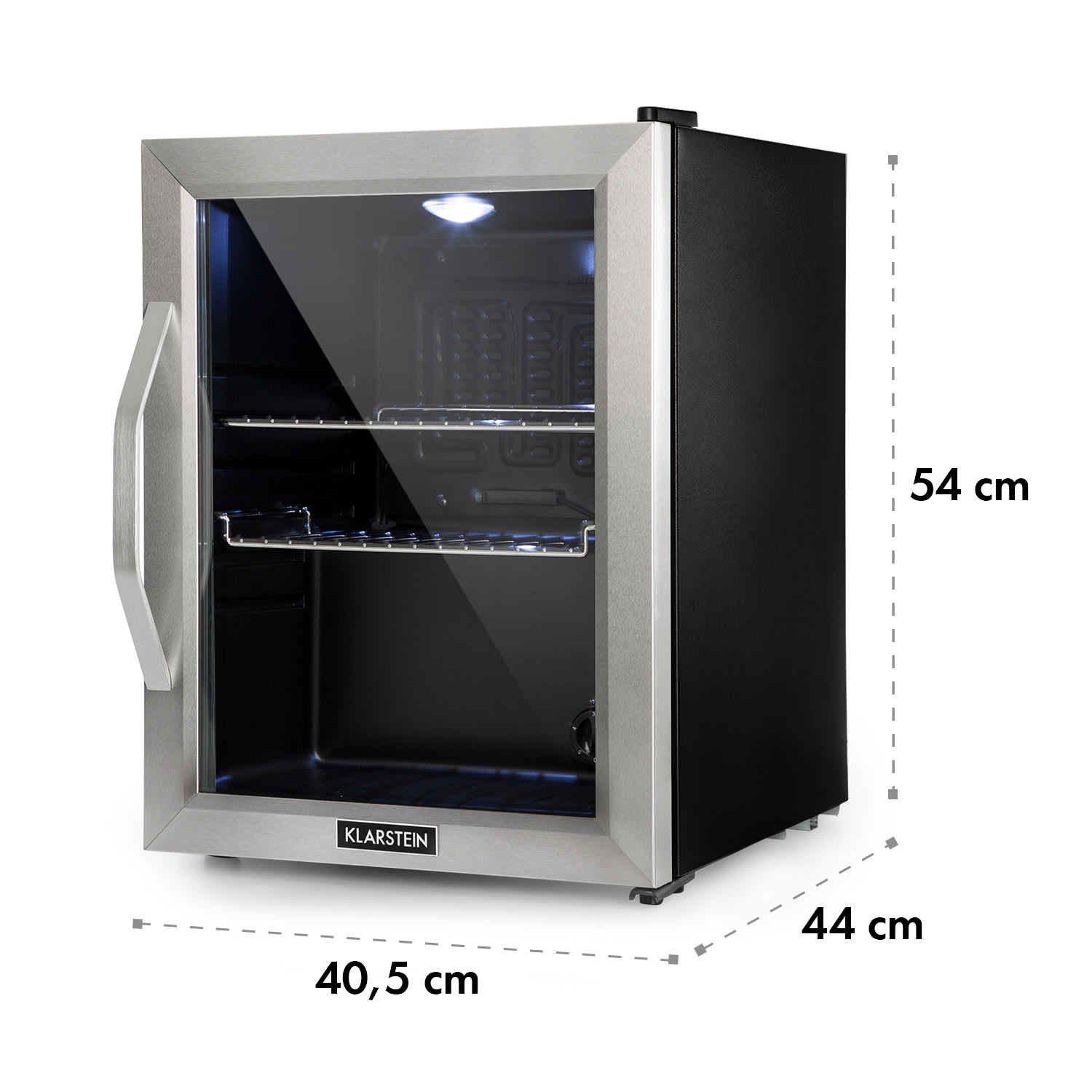 Beersafe M - Frigorifero, 33 litri, 2 ripiani, sportello panoramico in vetro, acciaio inox 