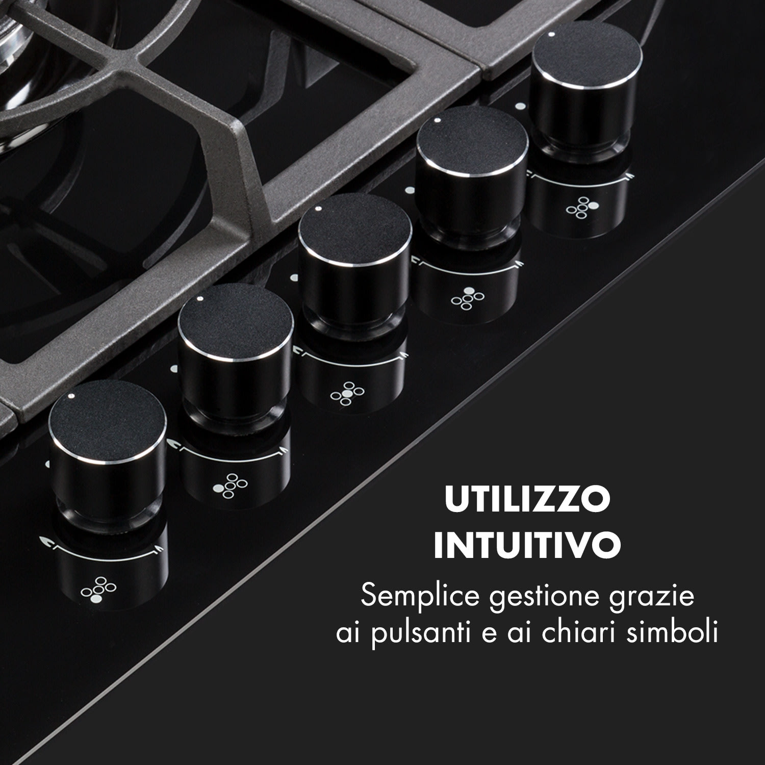 Ignito Piano cottura a gas a 5 fuochi 5 zone bruciatori vetroceramica nero 
