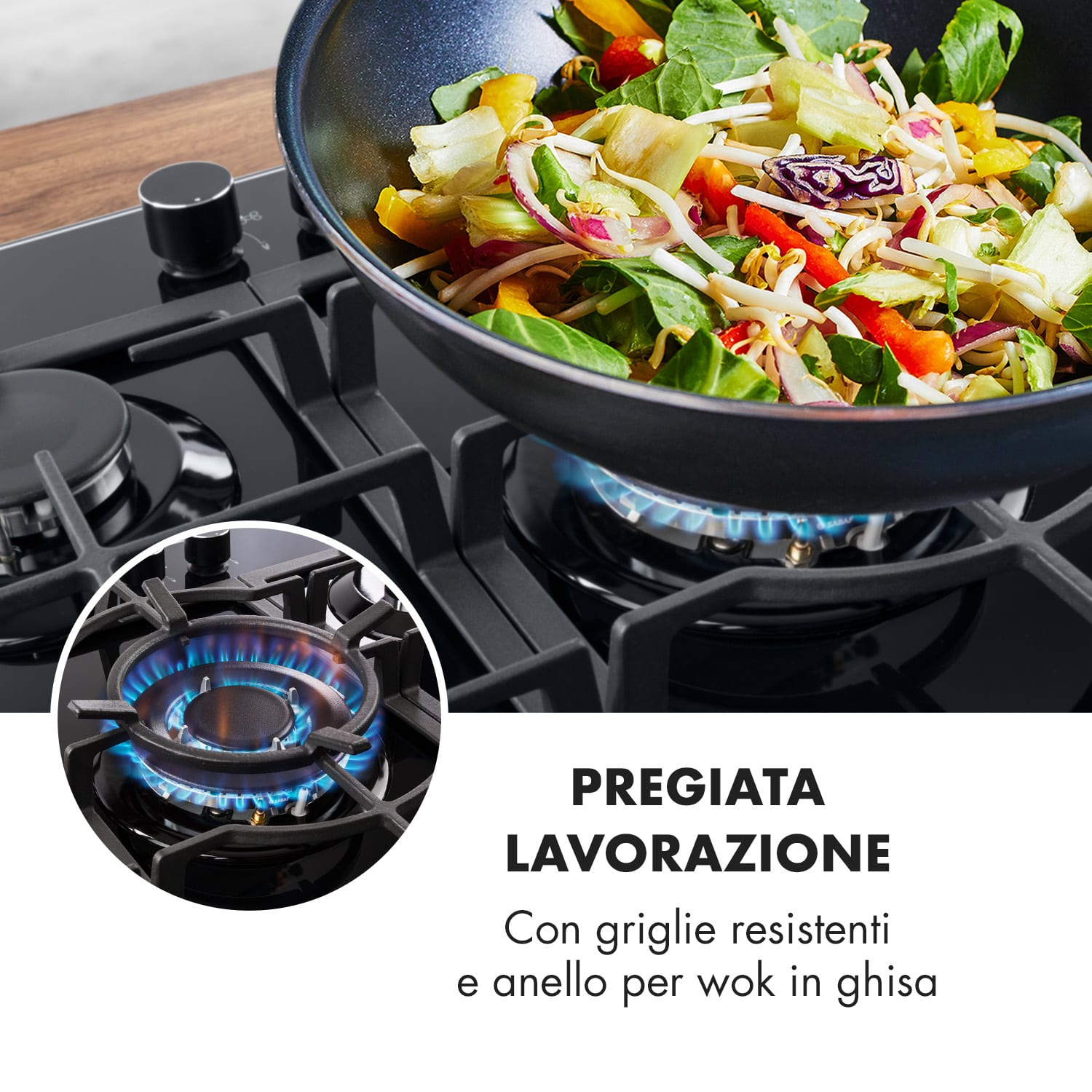 Ignito Piano cottura a gas a 5 fuochi 5 zone bruciatori vetroceramica nero 
