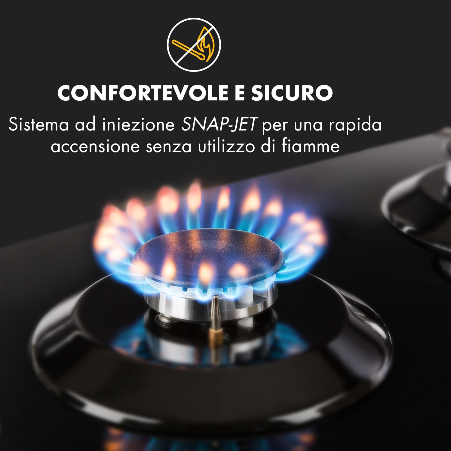 Ignito Piano cottura a gas a 5 fuochi 5 zone bruciatori vetroceramica nero 
