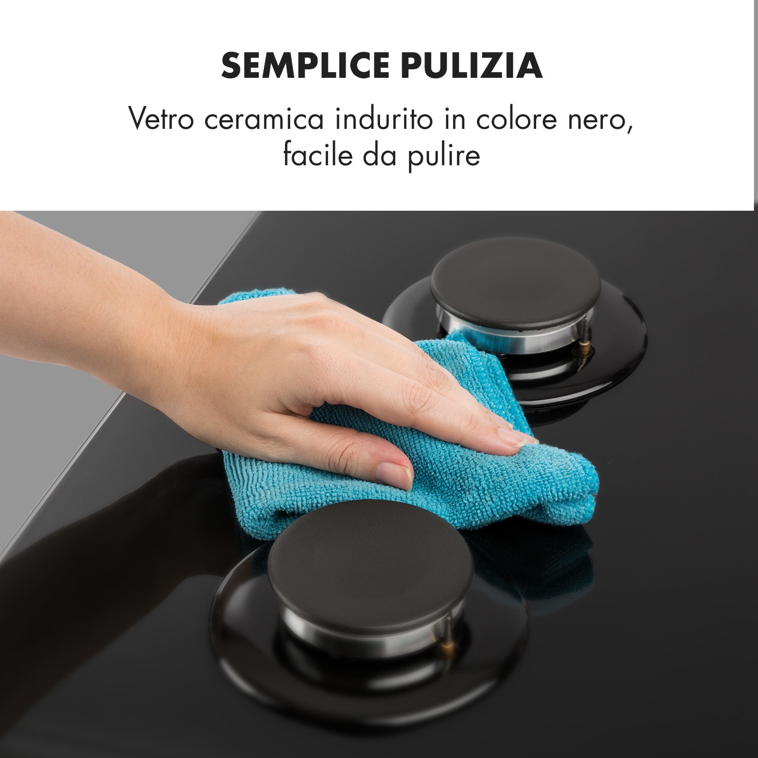 Ignito Piano cottura a gas a 5 fuochi 5 zone bruciatori vetroceramica nero 