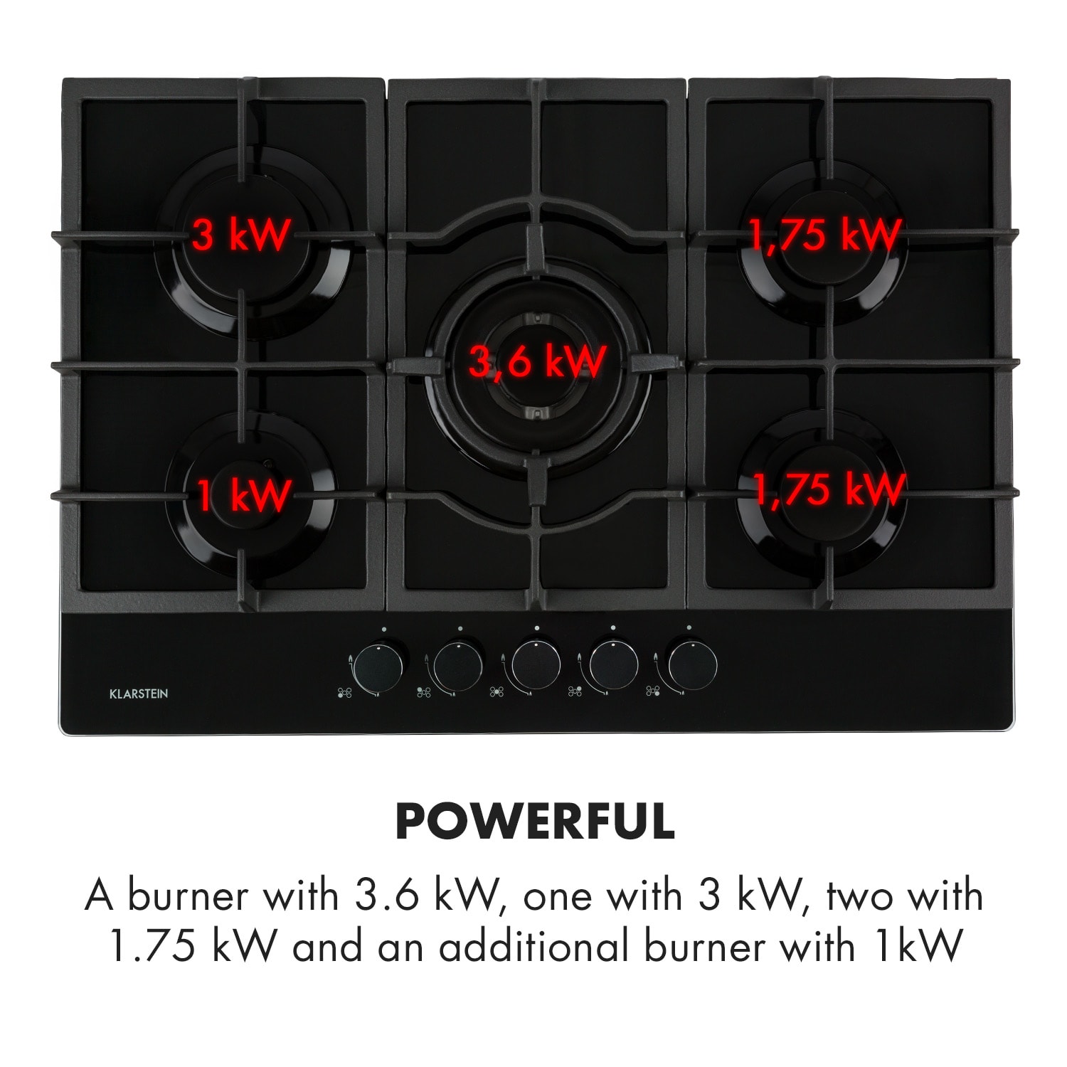 Ignito 5 Zone Gas Hob 5-Burner Burner Glass Ceramic Black 5 | Black Glass