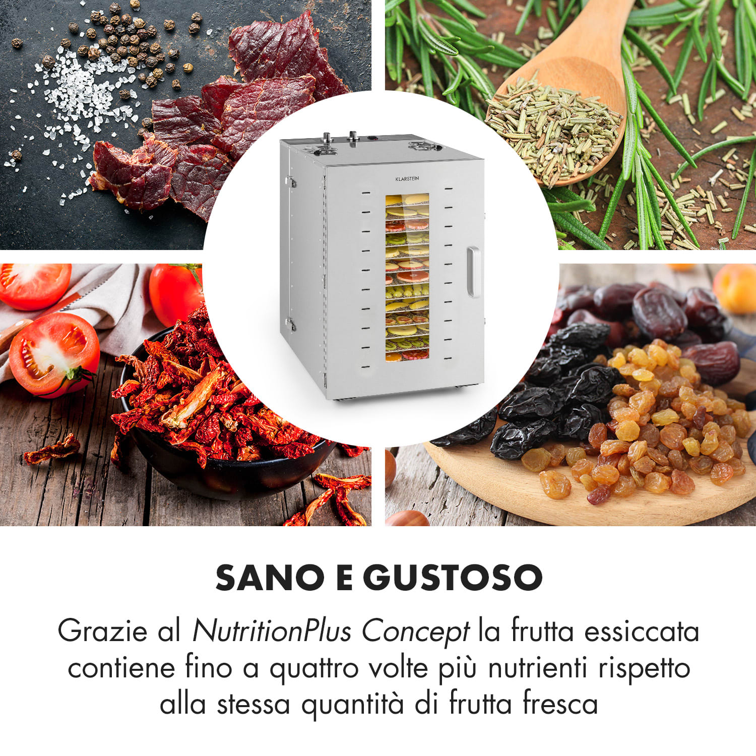 Master Jerky 16 Essiccatore 1500W 40-90 °C timer 15h acciaio inox arge 16 scomparti
