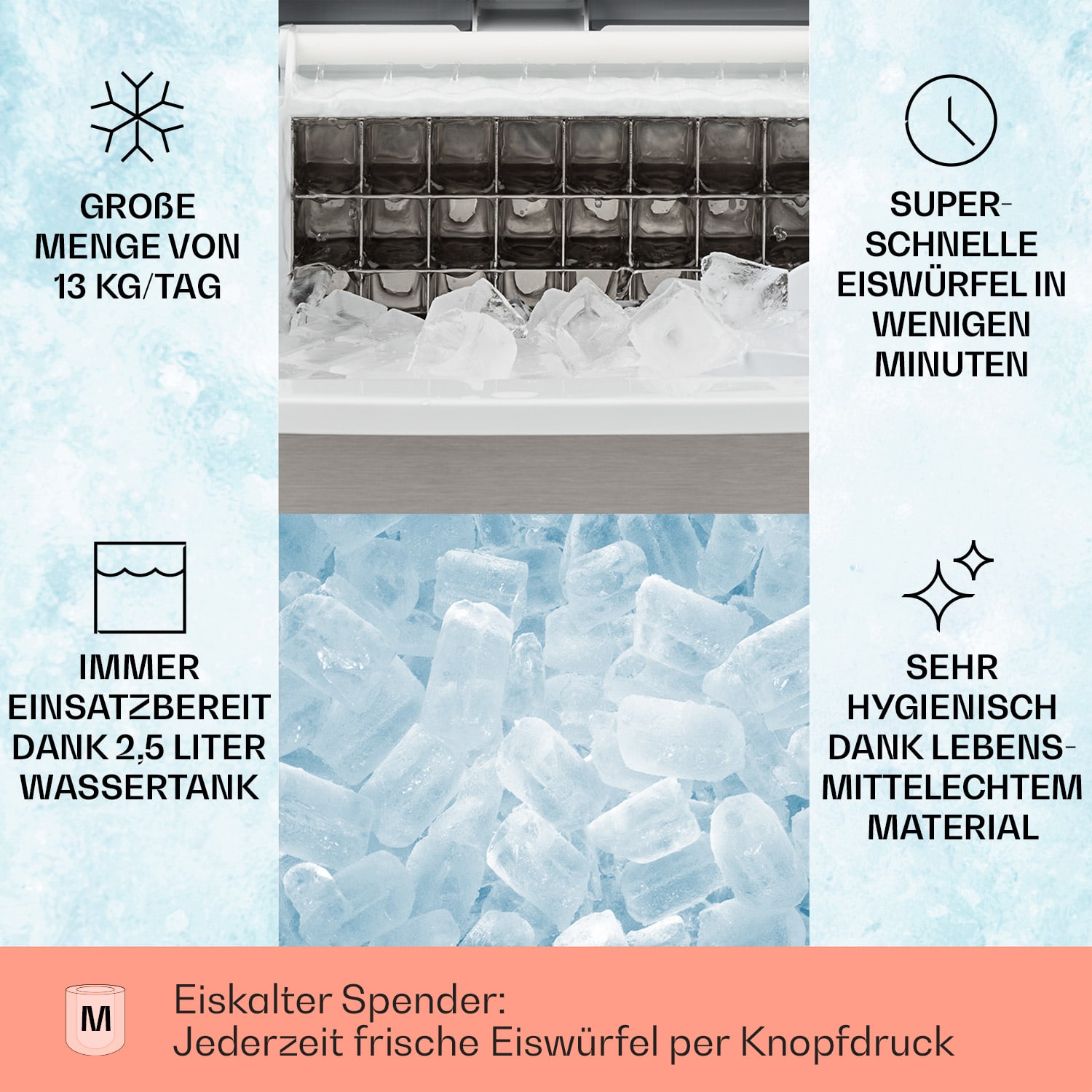 Clearcube Eiswürfelmaschine Klareis 13kg/24h Edelstahl schwarz Edelstahl