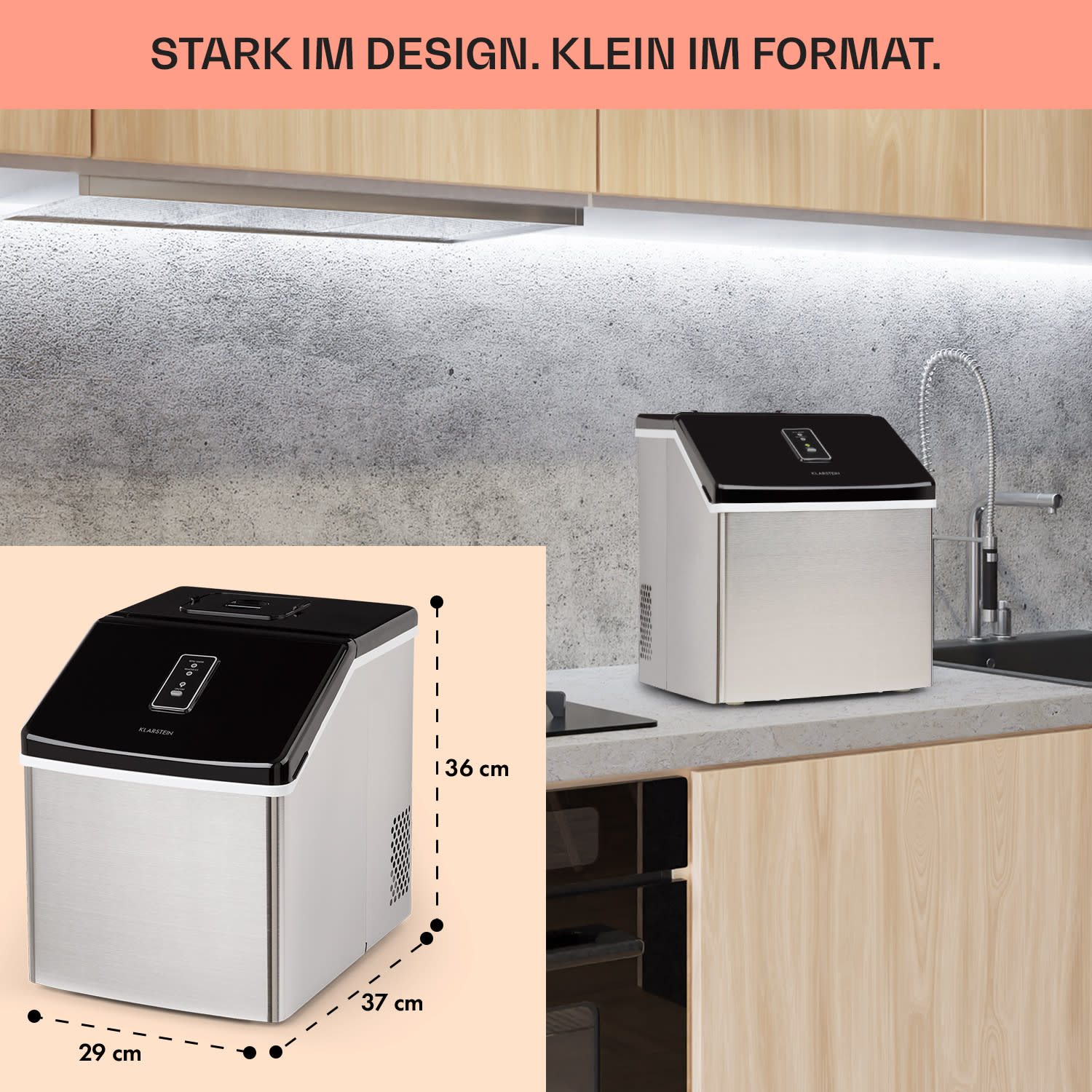 Clearcube Eiswürfelmaschine Klareis 13kg/24h Edelstahl schwarz Edelstahl