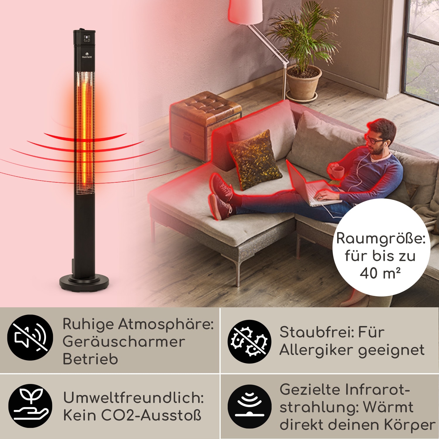 Heat Guru Plus Infrarot-Heizstrahler 2000W 3 Heizstufen Fernbedienung 