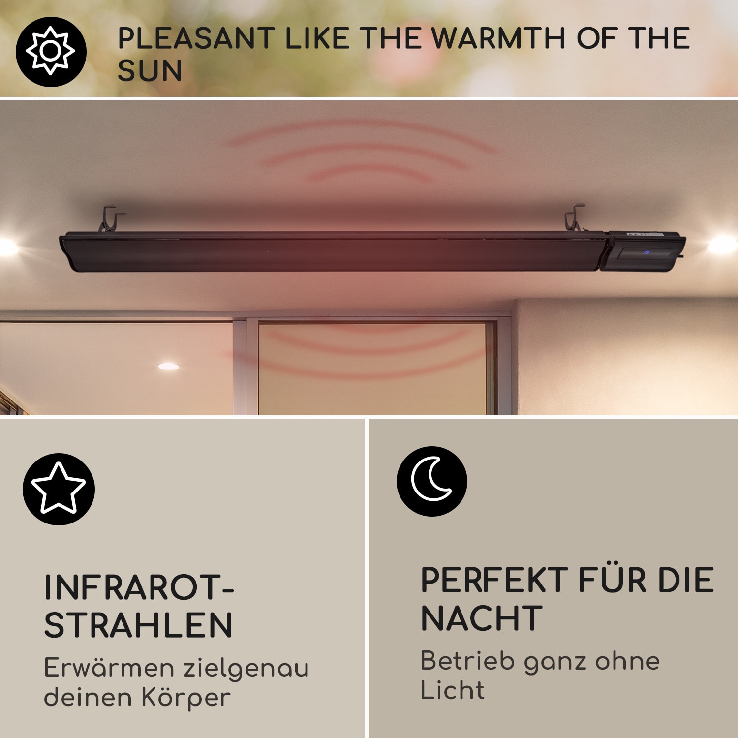 Chauffage par infrarouge Cosmic Beam Plus 2400 W IP 44 télécommande 