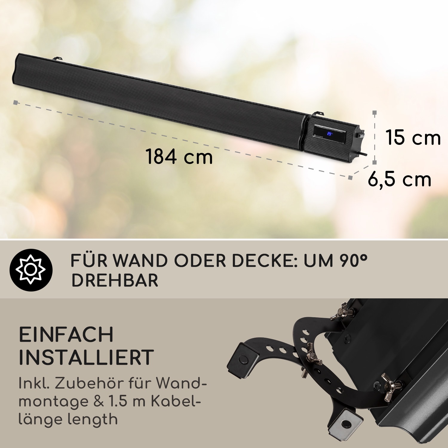 Chauffage par infrarouge Cosmic Beam Plus 2400 W IP 44 télécommande 