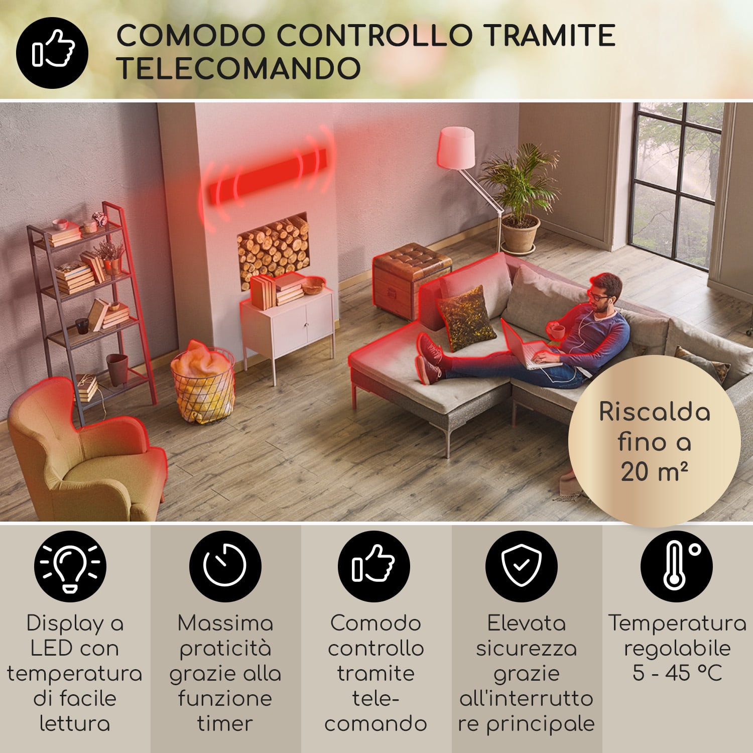 Cosmic Beam Plus XXL riscaldatore radiante a infrarossi 3000W IP44 telecomando 3000 W | Plus XXL | Nero