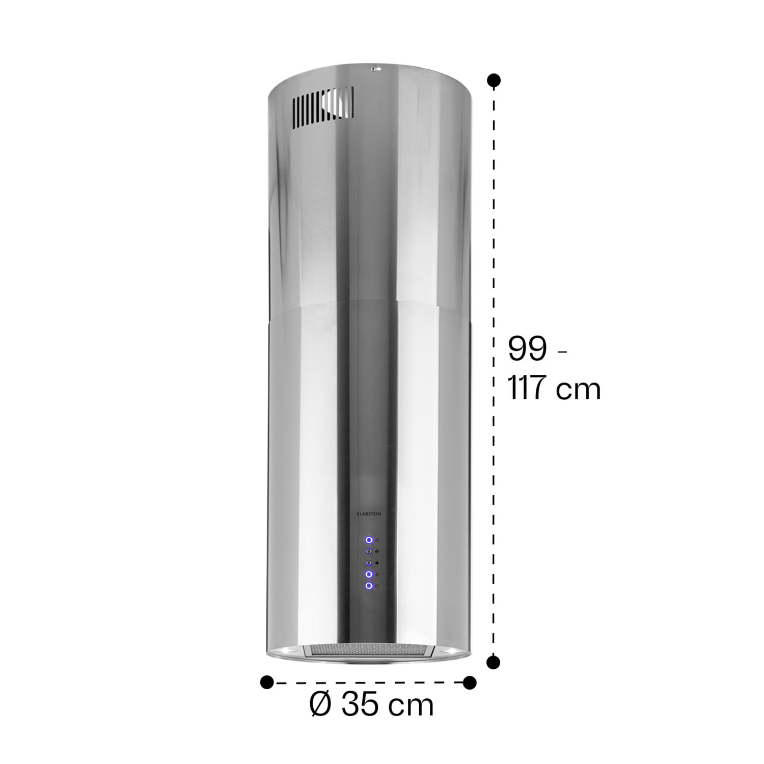 Beretta Inselabzugshaube Ø35cm Ab-/Umluft 650m³/h LED Edelstahl 