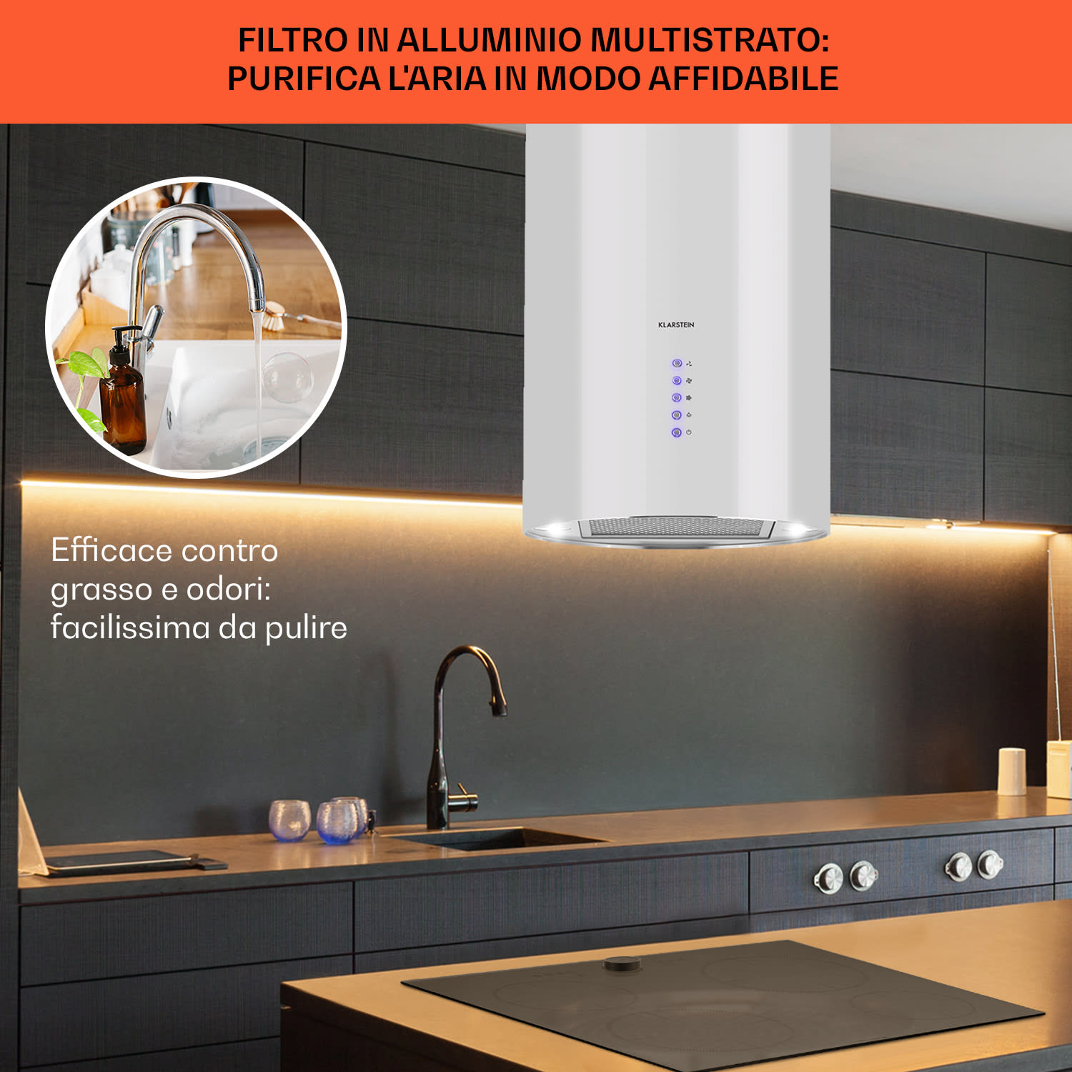 Beretta cappa aspirante a isola Ø35cm a ricircolo 650m³/h LED bianco Bianco