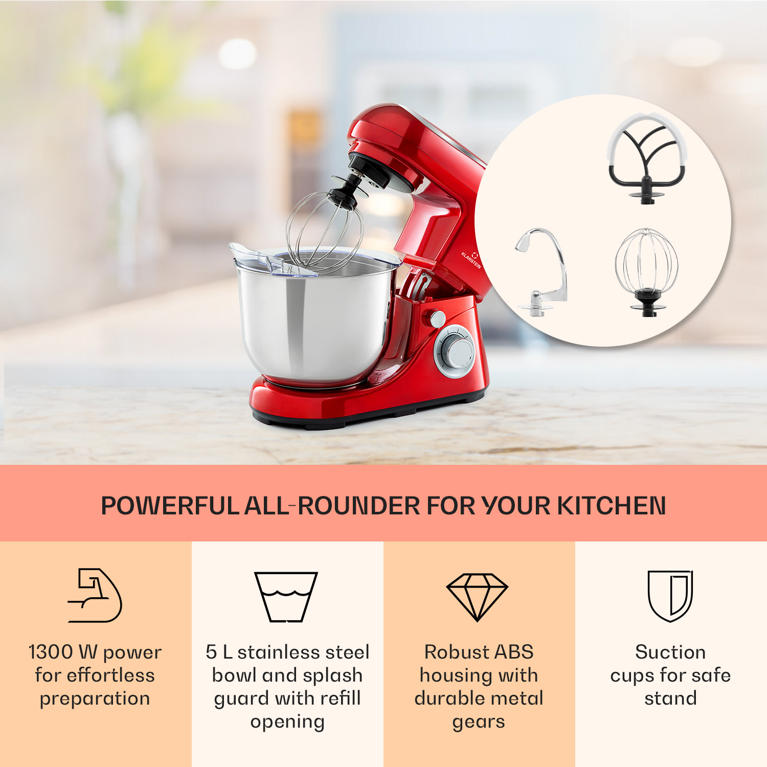 Bella Pico 2G, Food Processor, 1300W, 1.7HP ,6 levels, 5 litres Red