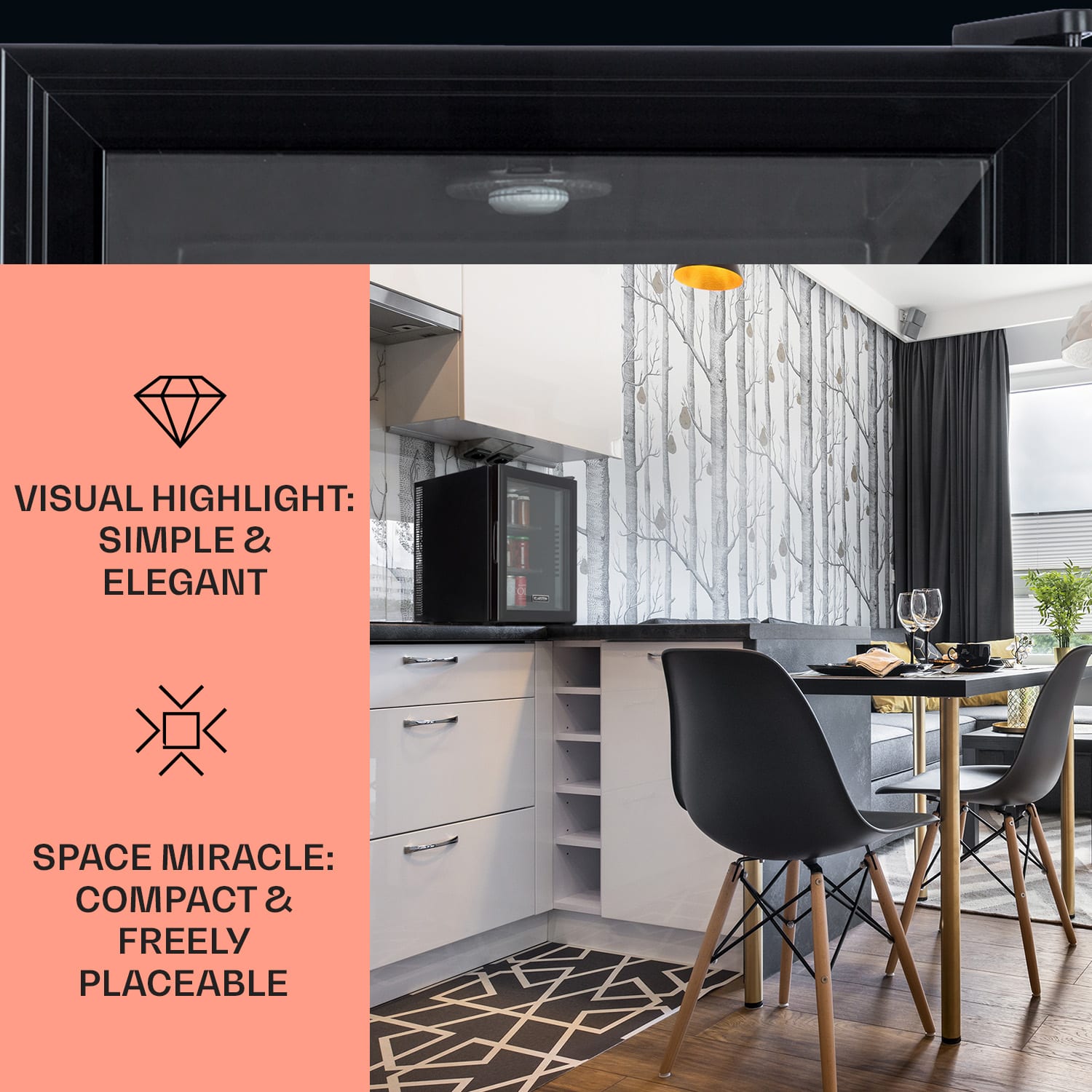 Brooklyn 42 mini frigo, sportello di vetro, LED, ripiano 42 Ltr | Nero