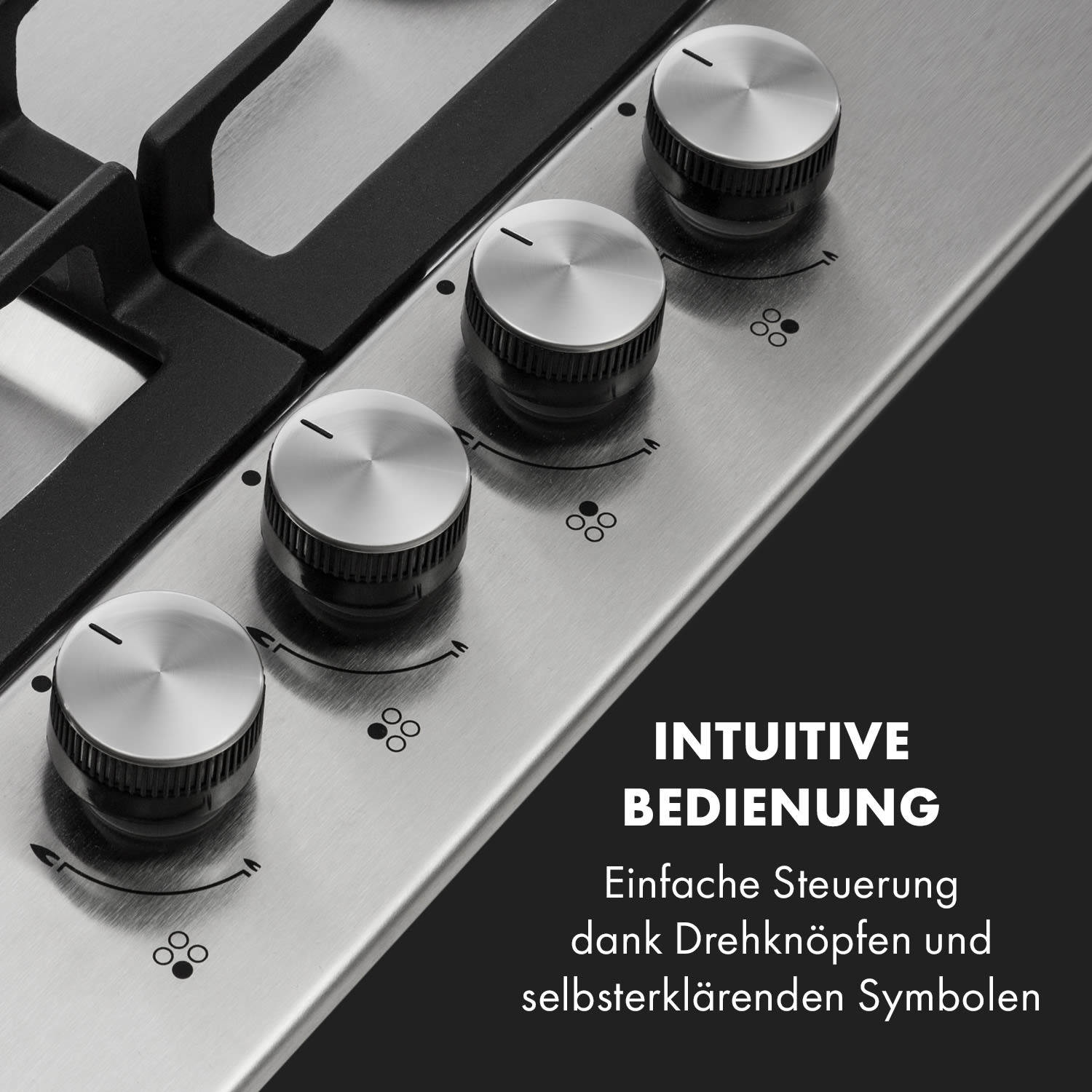Ignito 4 Zonen Gaskochfeld 4-flammig Sabaf-Brenner Edelstahl silber 60 cm | Edelstahl | Silber