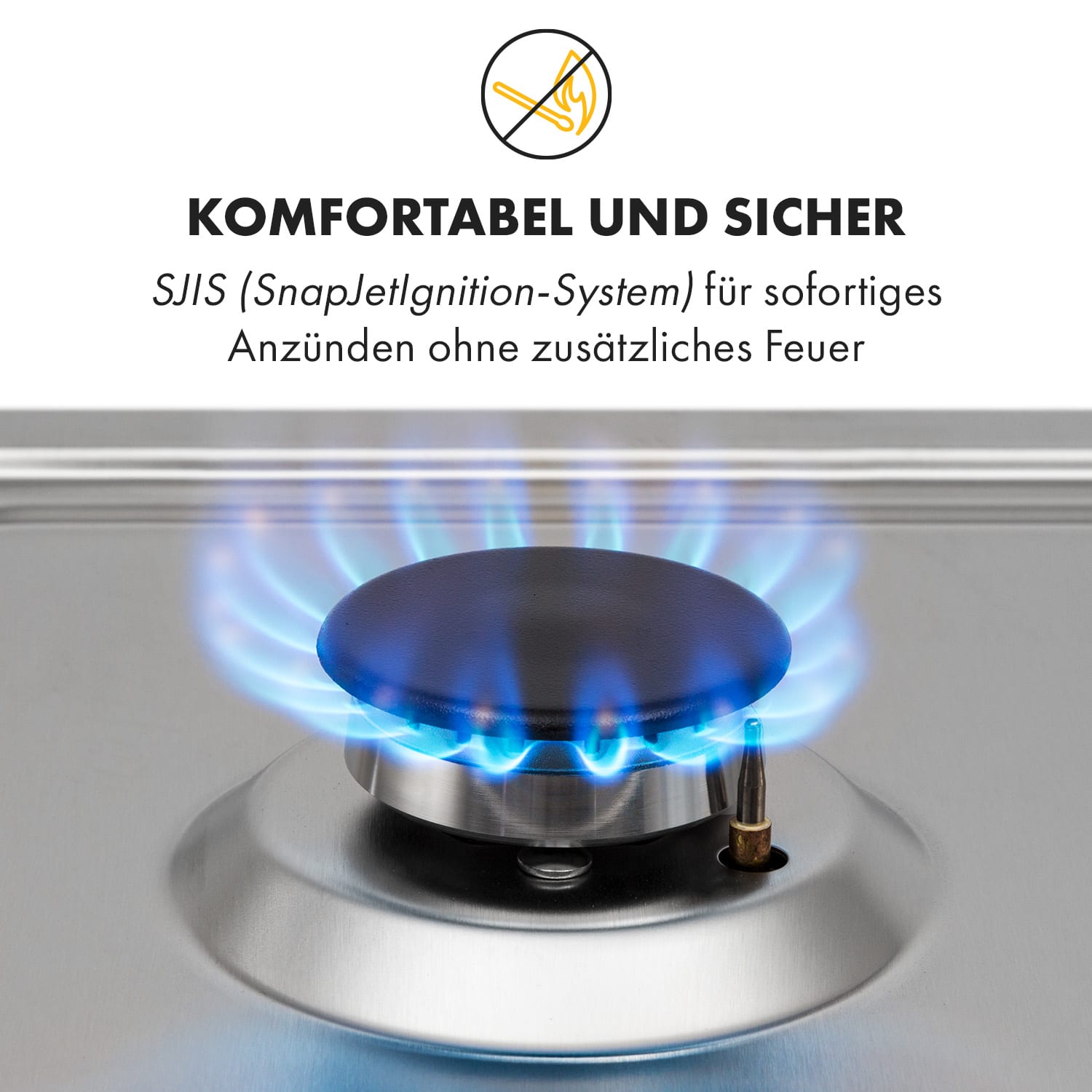 Ignito 4 Zonen Gaskochfeld 4-flammig Sabaf-Brenner Edelstahl silber 60 cm | Edelstahl | Silber