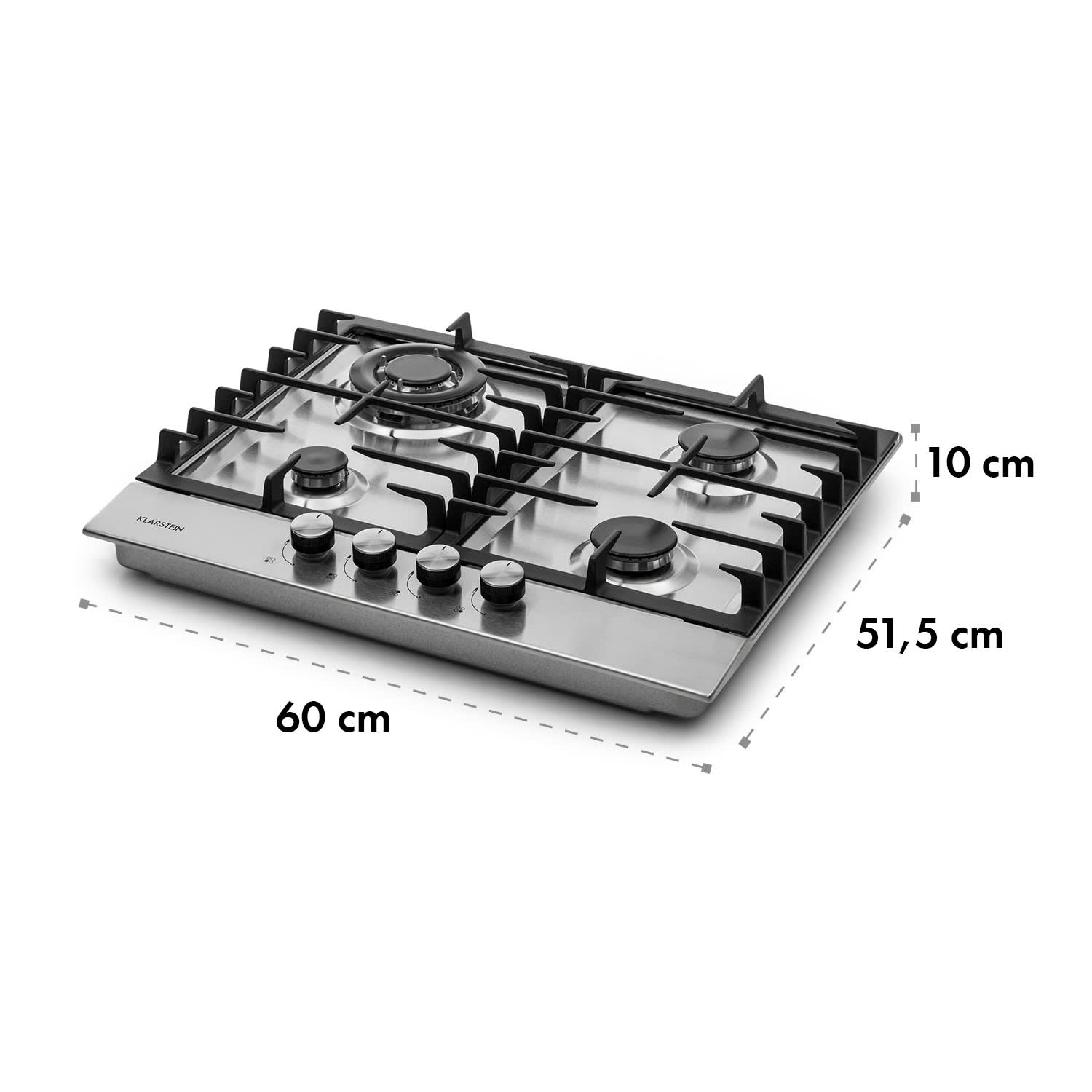 Ignito 4 Zonen Gaskochfeld 4-flammig Sabaf-Brenner Edelstahl silber 60 cm | Edelstahl | Silber