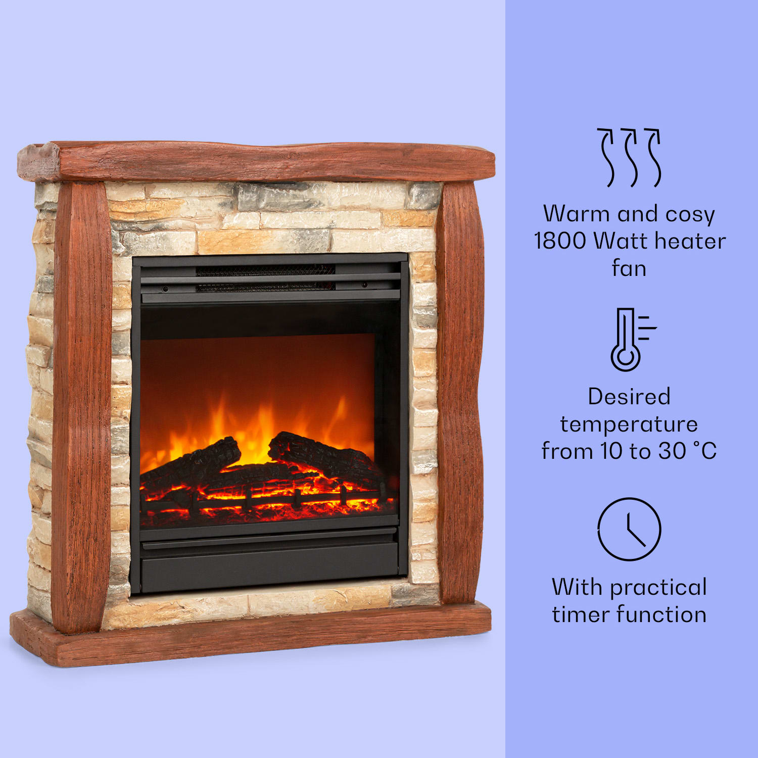 Lienz Electric Fireplace 1800W Stone Decor Polystone Remote Control Beige Stone