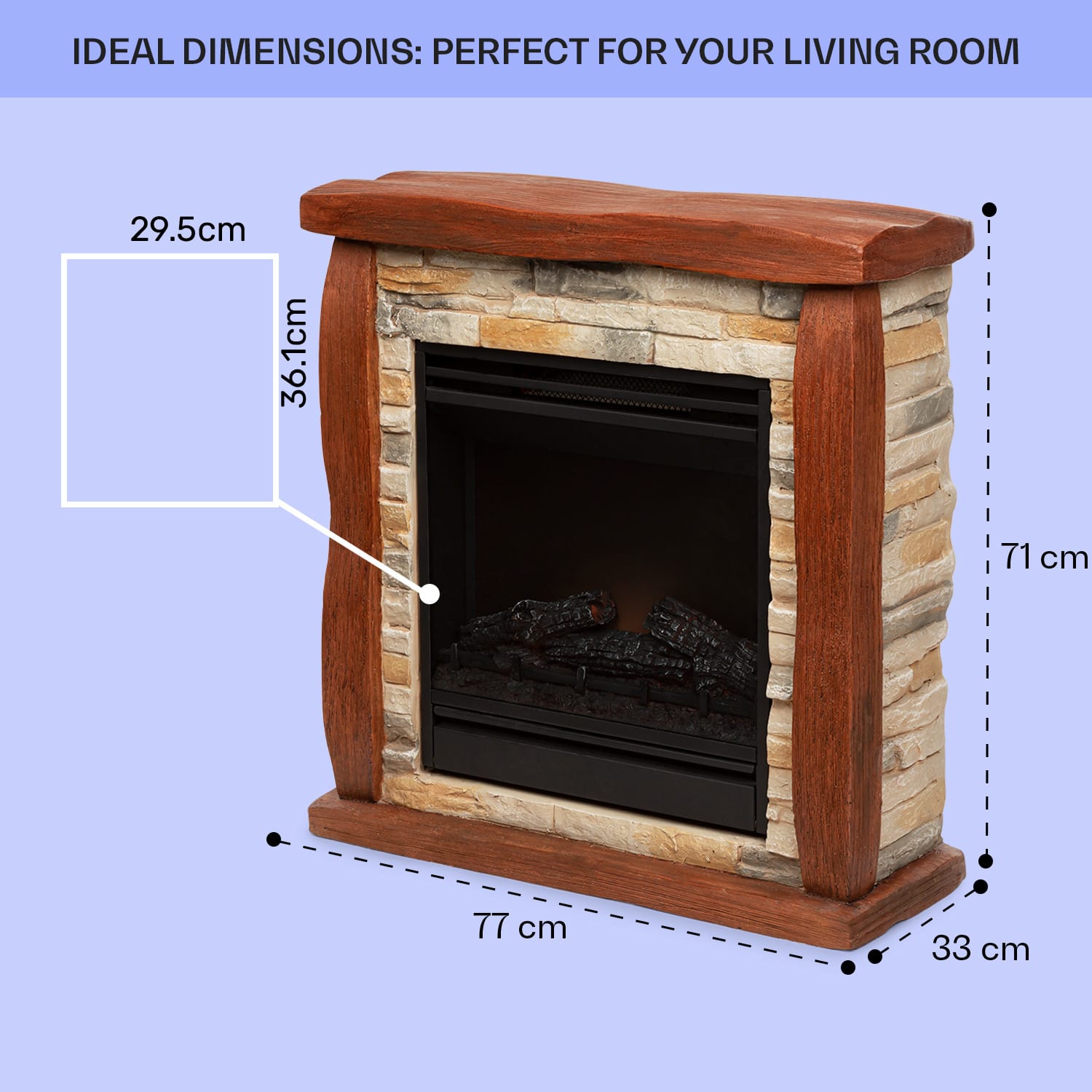 Lienz Electric Fireplace 1800W Stone Decor Polystone Remote Control Beige Stone