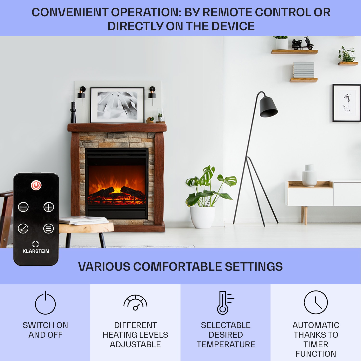 Lienz Electric Fireplace 1800W Stone Decor Polystone Remote Control Beige Stone