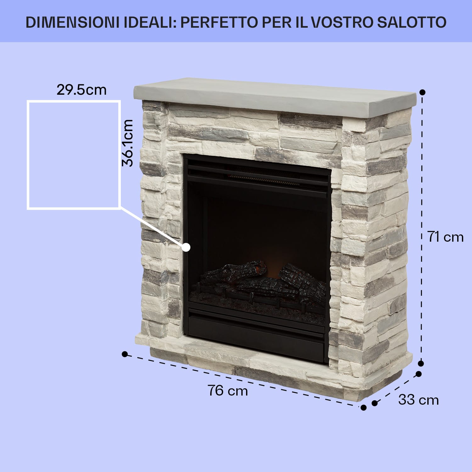 Lienz - Camino elettrico, 1800 W, elementi decorativi in polystone, telecomando 